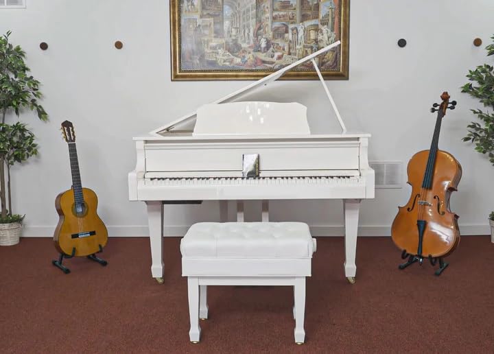 Premium Genuine Leather Adjustable Piano Bench Stool for Artists & Musicians - White with Music Storage - Perfect for Home, Studio & Concert Use