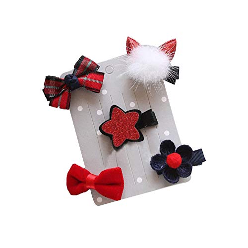 Shineweb 5Pcs Sweet Flower Star Bow Hair Clips for Baby Girls - Elegant Gold & Red Hairpins for Kids, Perfect for Parties, Weddings & Daily Hair Decoration Gifts