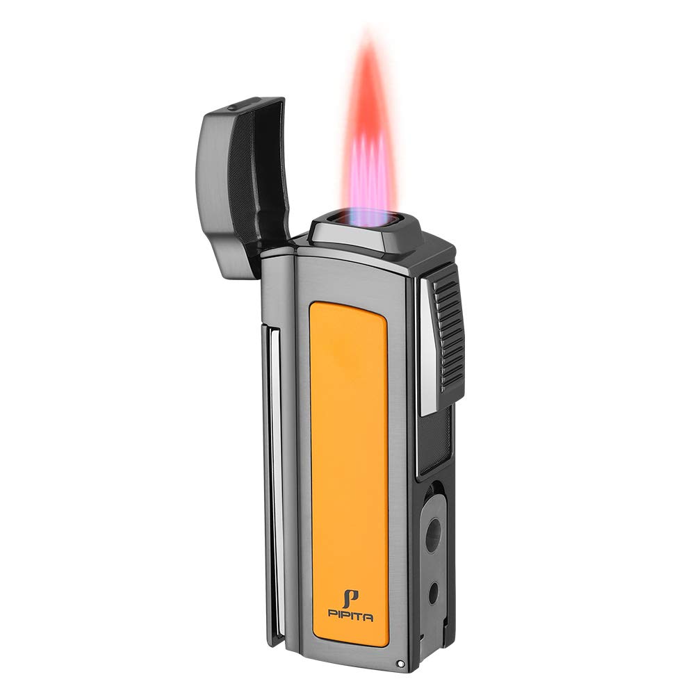 PIPITA Windproof Jet Lighter - Quad Blue Flame Butane Torch for Cigars & Outdoor Use