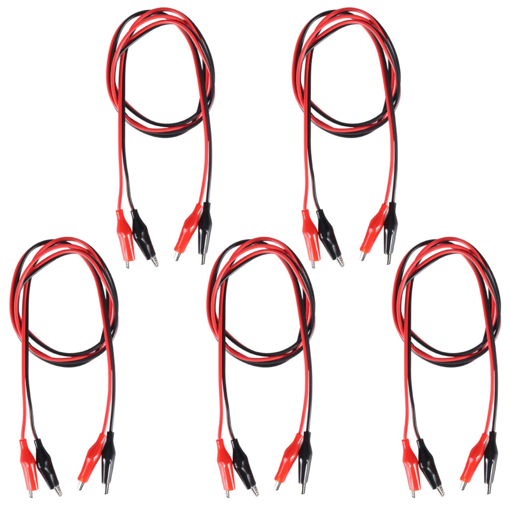 5 Groups 1M Test Leads Set with Red & Black Alligator Clips - Double-Ended Jumper Wires for Electrical Testing, Circuit Prototyping, DIY Electronics Projects