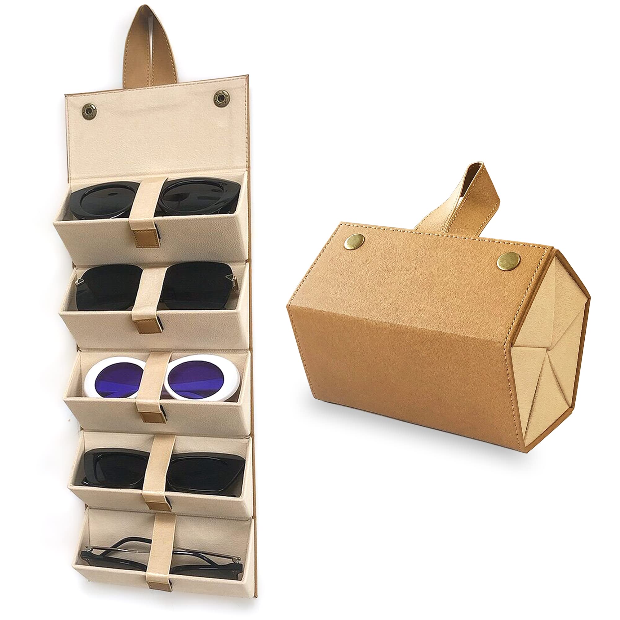Longjet 5-Slot Sunglasses Organizer - Travel Glasses Case for Multiple Pairs, Eyeglasses Storage Box & Hanging Eyewear Holder - Perfect for Travel, Home, Office & Car Organization