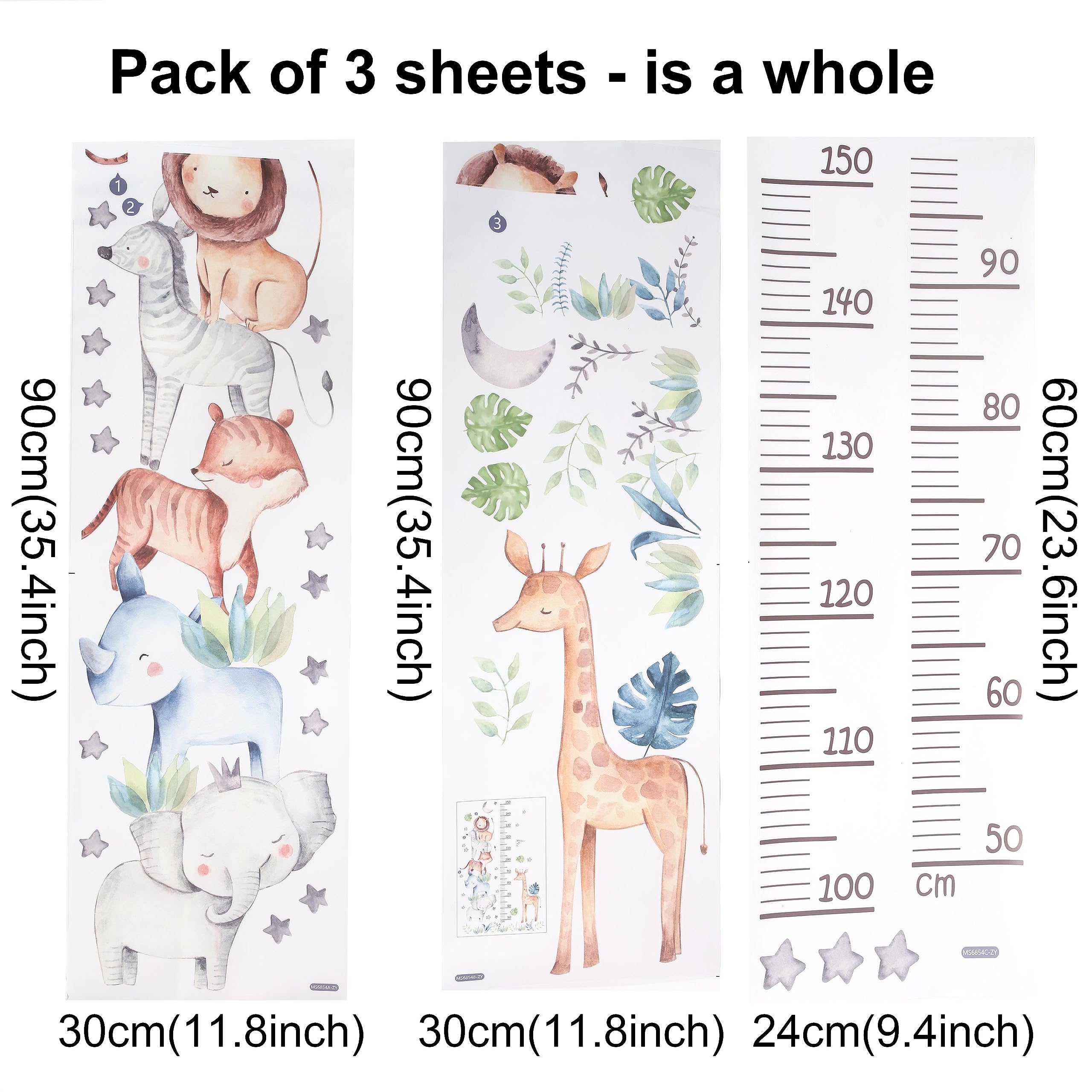 **Animal-Themed Kids Height Measurement Wall Decals - Nursery Growth Chart Stickers for Baby & Toddler | Cartoon Animal Height Tracker for Children's Bedroom Decor | Perfect for Baby Showers, Nurseries & Playrooms**