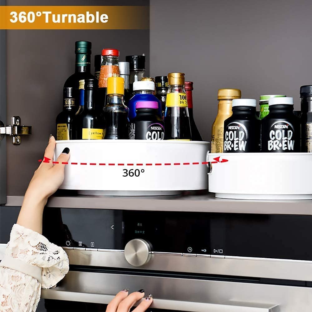 HOLLIO 360° Rotating Lazy Susan Tray - Large Off-White Kitchen Organizer for Spices, Cosmetics & Pantry Storage | Multi-Purpose Revolving Turntable for Countertop, Cabinet & Bathroom Organization
