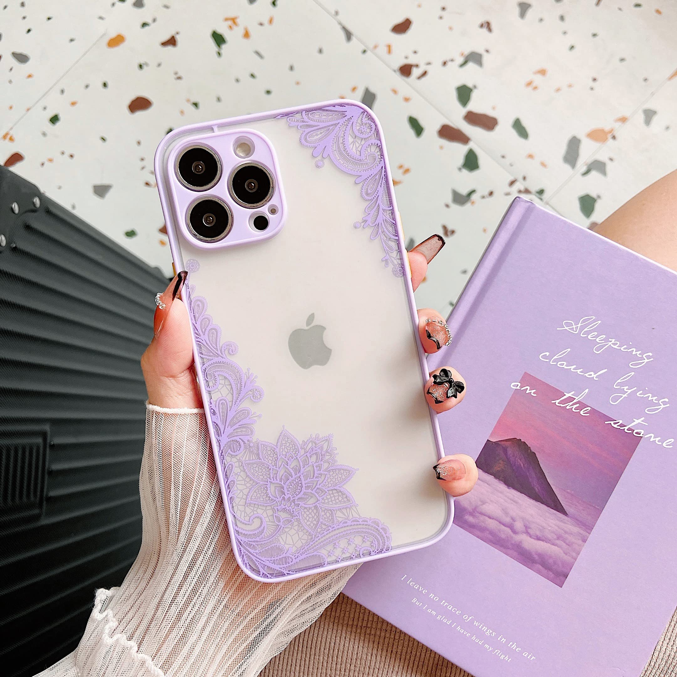 Jmltech iPhone 13 Pro Max Case - Clear Frosted Hard Back Slim Thin Cute Silicone Protective Cover with Flower Mandala Design | Camera Protection | Women's Fashion Phone Case | Perfect for Daily Use, Work & Travel