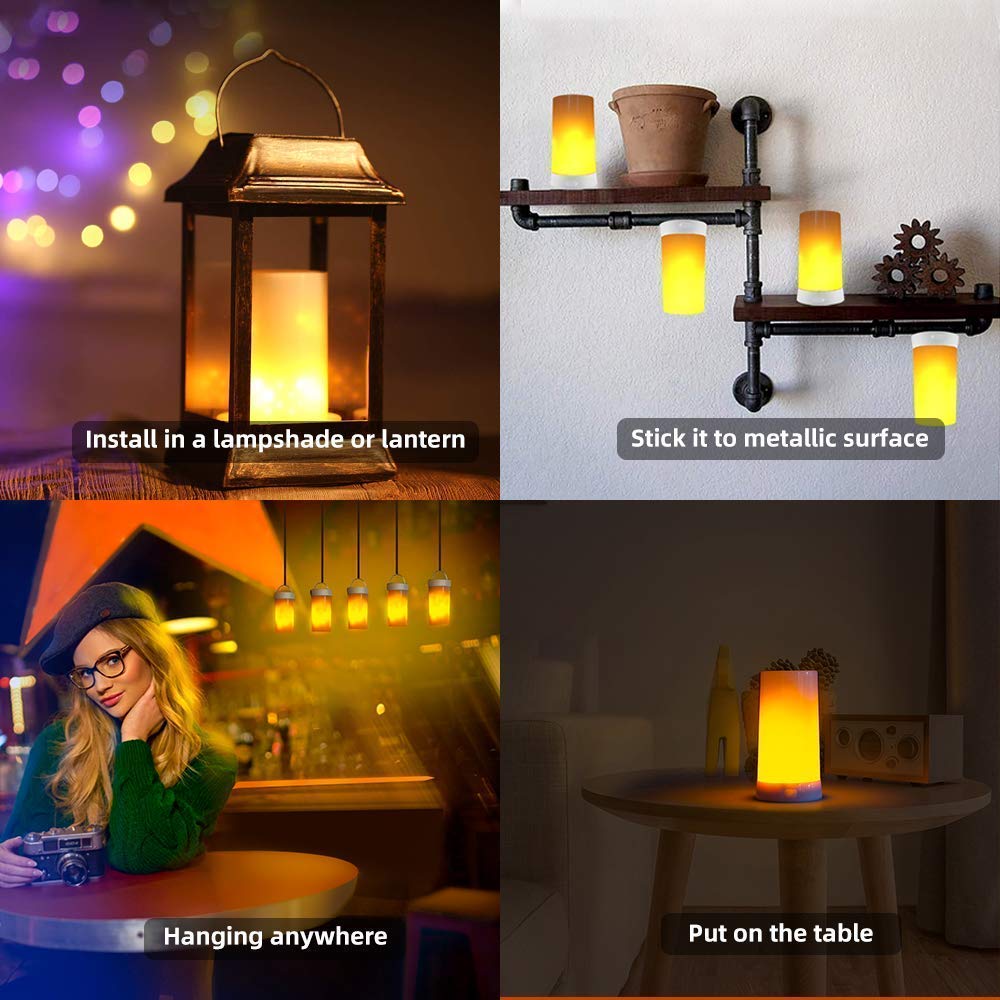 3 Pack LED Flame Lights with Remote Timer - 4 Modes USB Rechargeable Fire Effect Lamp for Indoor/Outdoor Use | Perfect for Camping, Home Decor, Parties, Fireplace Ambiance & Romantic Lighting