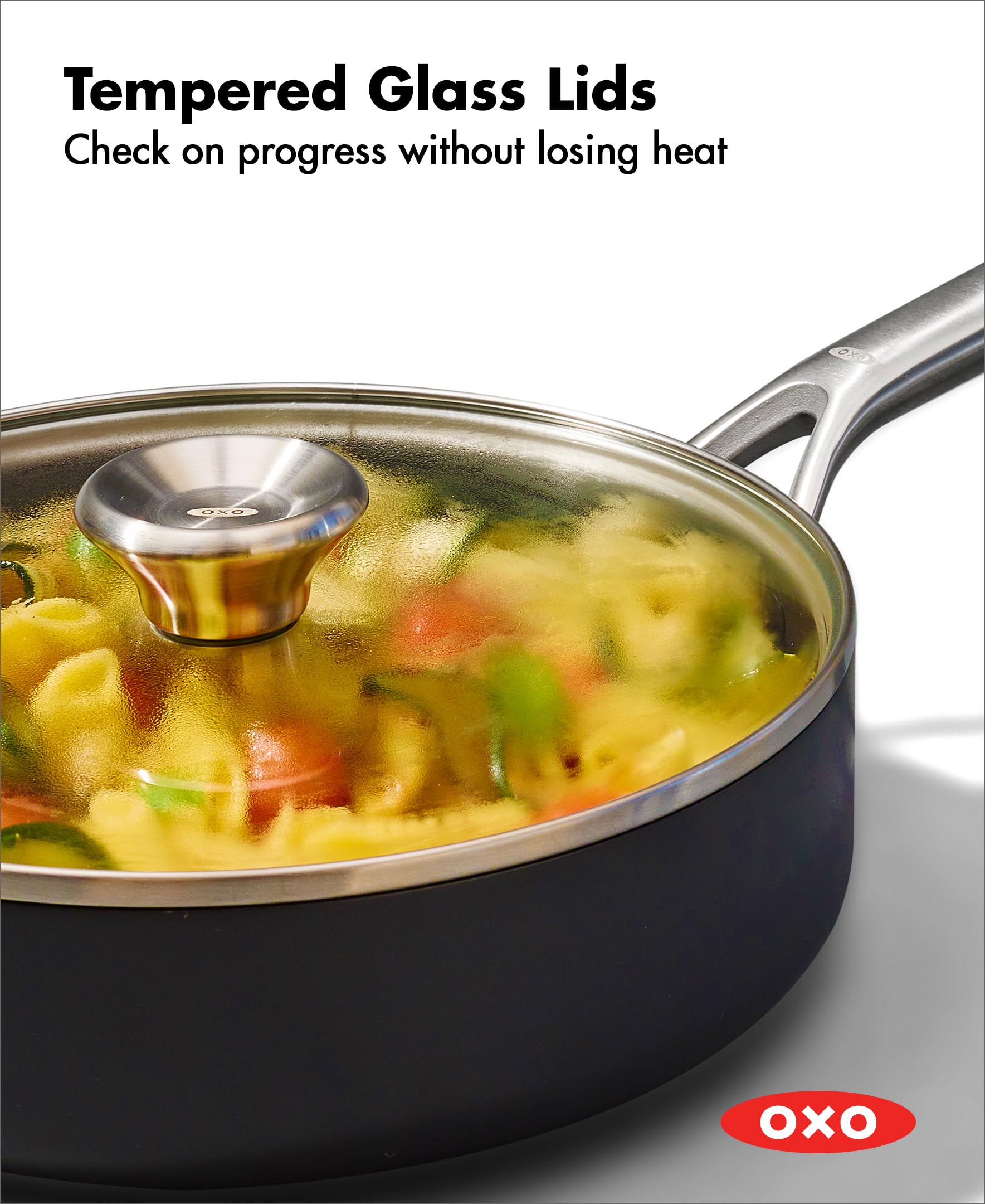 OXO Professional 5-Piece Nonstick Cookware Set - Hard Anodized PFAS-Free Ceramic Coating, Diamond Reinforced, Induction Compatible, Stainless Steel Handles, Oven & Dishwasher Safe - Perfect for Sautéing, Frying & Everyday Cooking