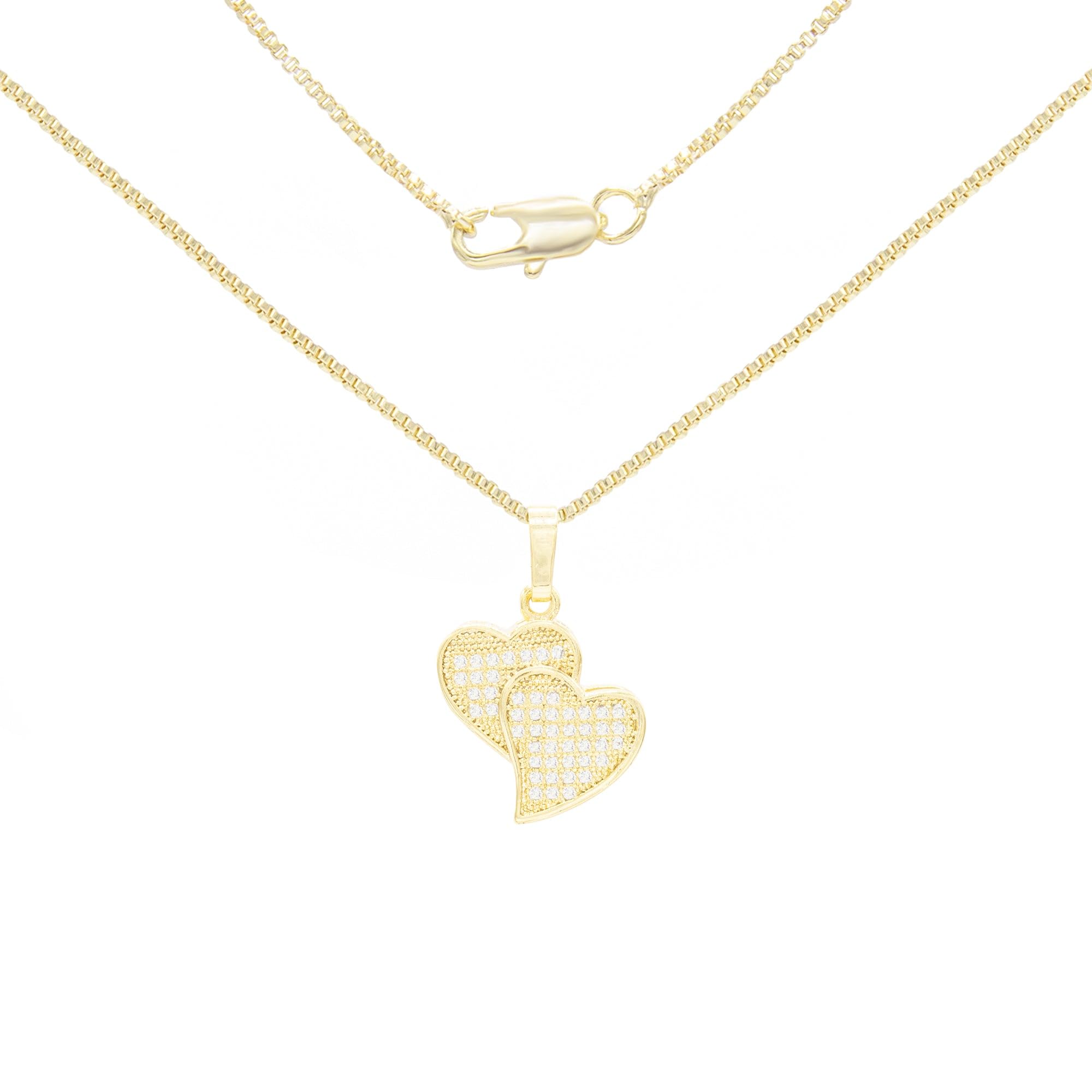 BEBERLINI Heart CZ Charms 14K Gold Filled Box Chain Charm Pendant Necklace Set for Women - 24 Inch Elegant Jewelry Gift for Valentine's Day, Anniversary & Special Occasions