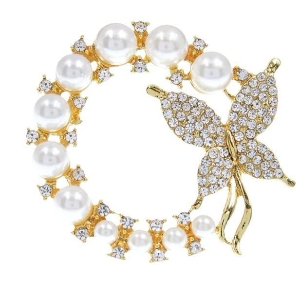 TOMYEUS Elegant Baroque Pearl & Rhinestone Butterfly Brooch Pins for Women - Vintage Circle Brooch for Party, Wedding, Prom & Special Occasions - Perfect Gift for Brides, Bridesmaids & Fashion Lovers