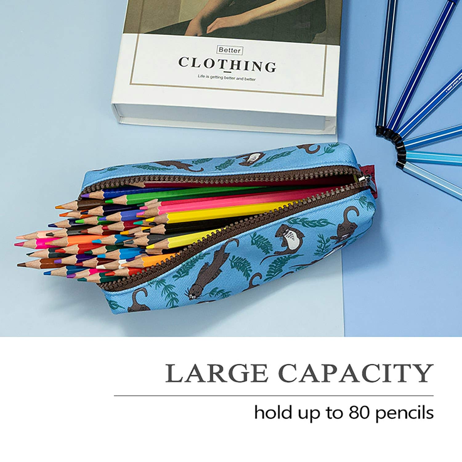 Cute Otter Canvas Pencil Case - Waterproof Pen Pouch for School, Office & Travel - Kawaii Stationery Organizer for Makeup, Cosmetics & Art Supplies (LPakin) - Perfect Gift for Students & Artists