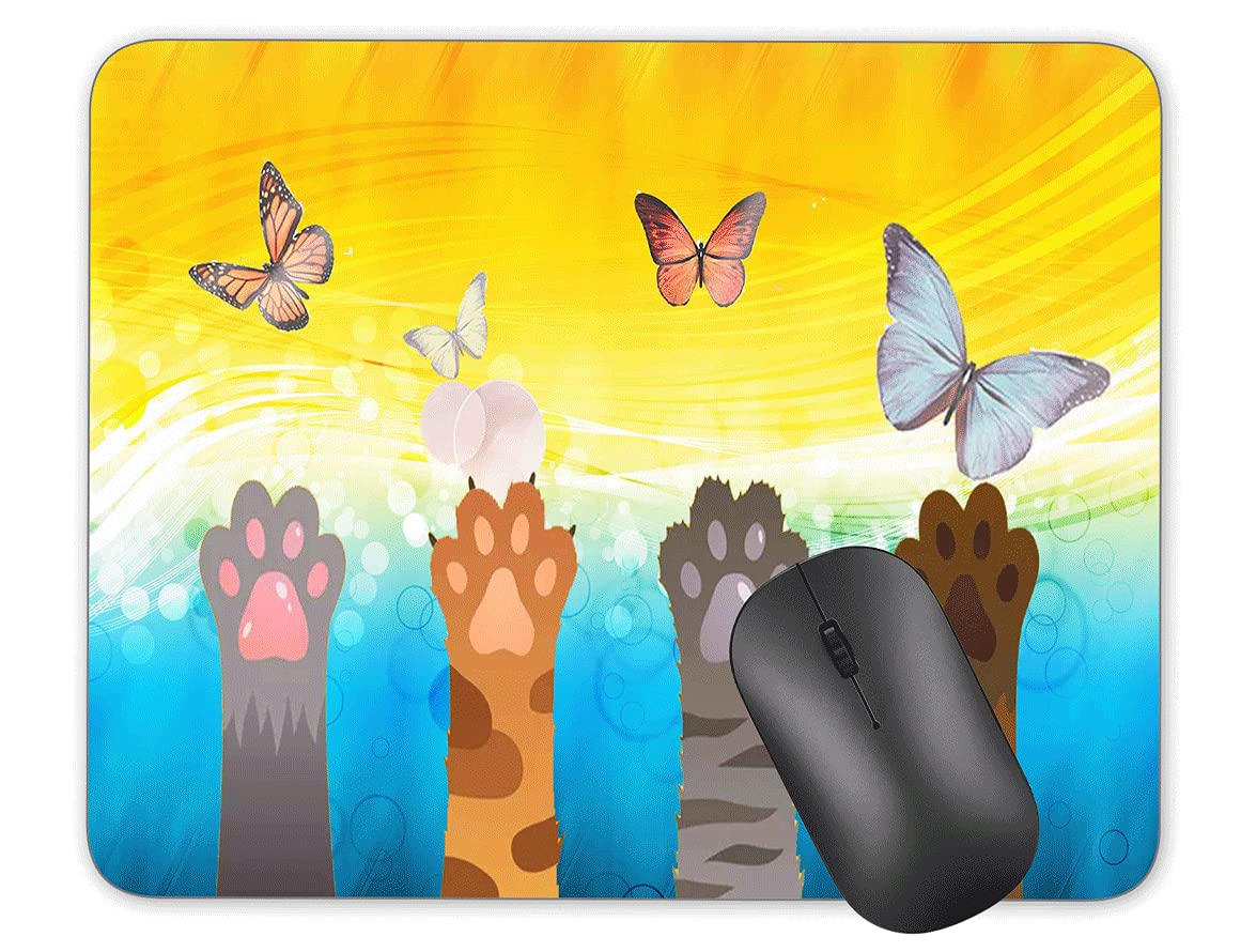 Animal Paws and Butterflies Anti-Slip Rubber Mouse Pad - 9.45 x 7.9 Inch Non-Slip Gaming Mouse Mat for PC, Laptop, Home & Office Use - Perfect for Work, Gaming, and Daily Computer Tasks