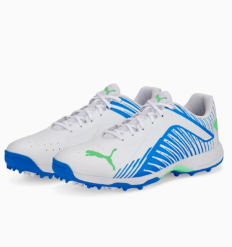 PUMA 22 FH Rubber Spike Track & Field Shoes for Men - White/Bluemazing | Lightweight Running Shoes for Sprinting, Training & Competition