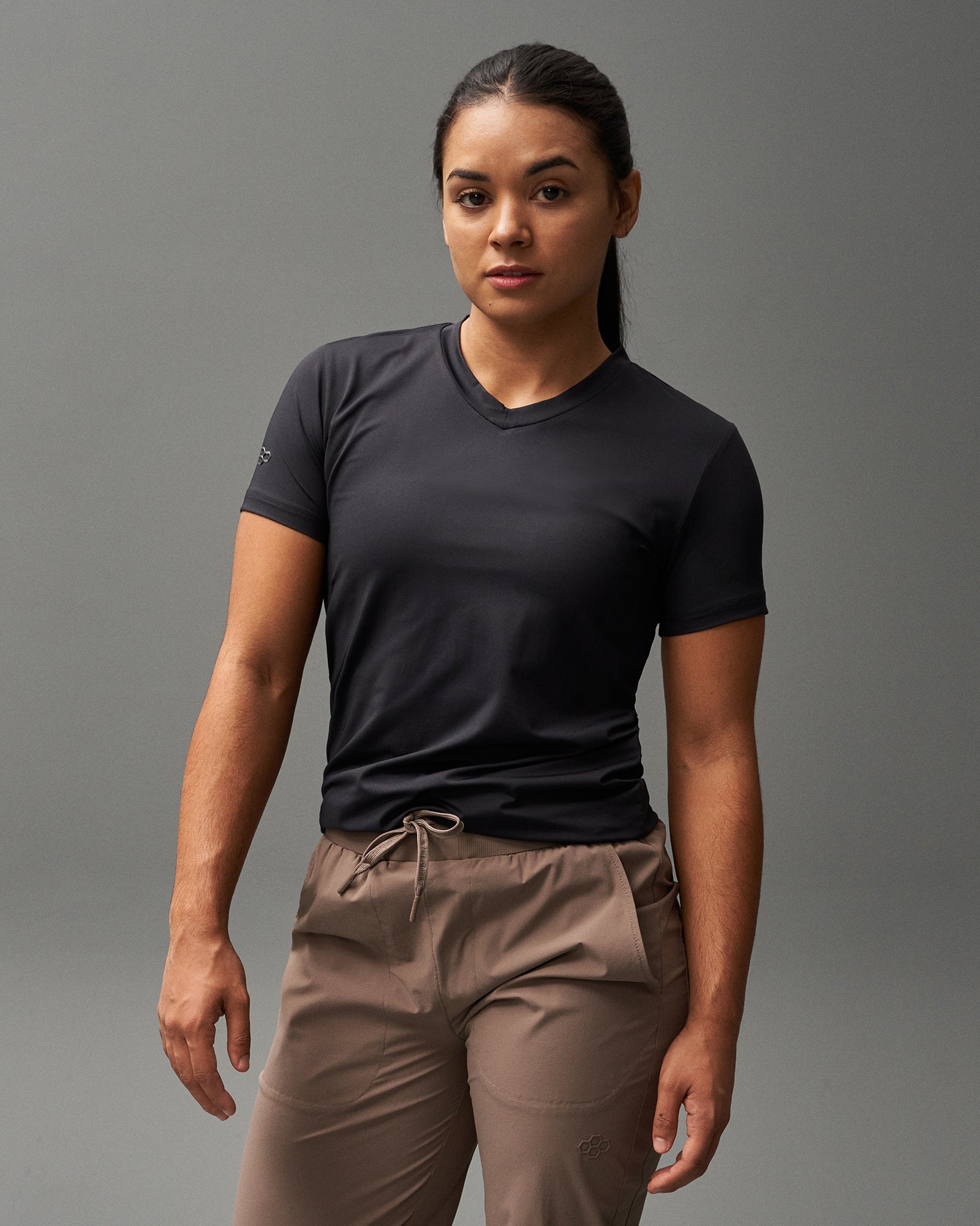 RUDIS Performance Women's V-Neck T-Shirt - Moisture Wicking Athletic Tee for Workouts & Training - Black - Perfect for Gym, Running & Yoga