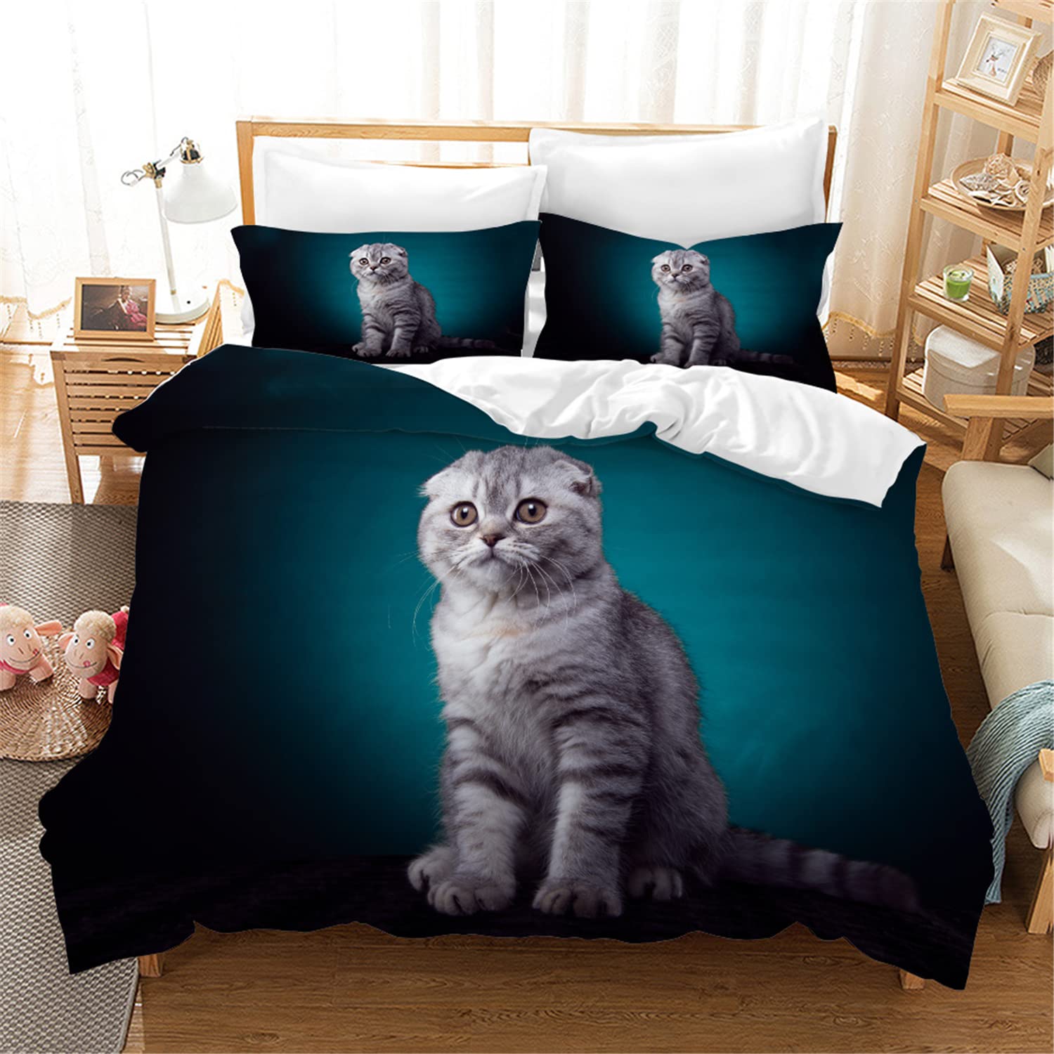 3D Cat Duvet Cover Set - Twin/Full/King/Queen Size for Kids Bedroom Decor