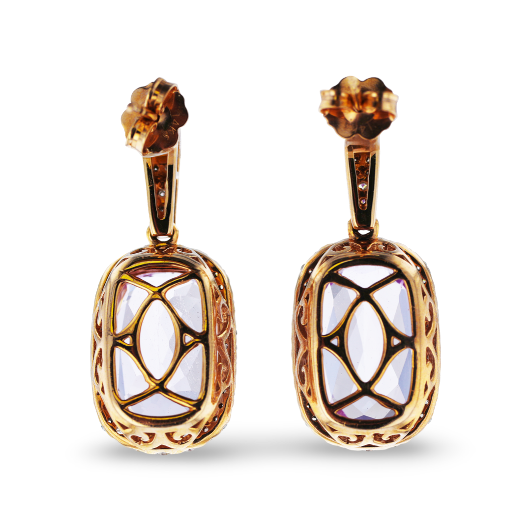 18.70 CTW Kunzite & .83 CTW Diamond Halo Drop Earrings for Women - Elegant Dangling Jewelry for Weddings, Parties & Special Occasions