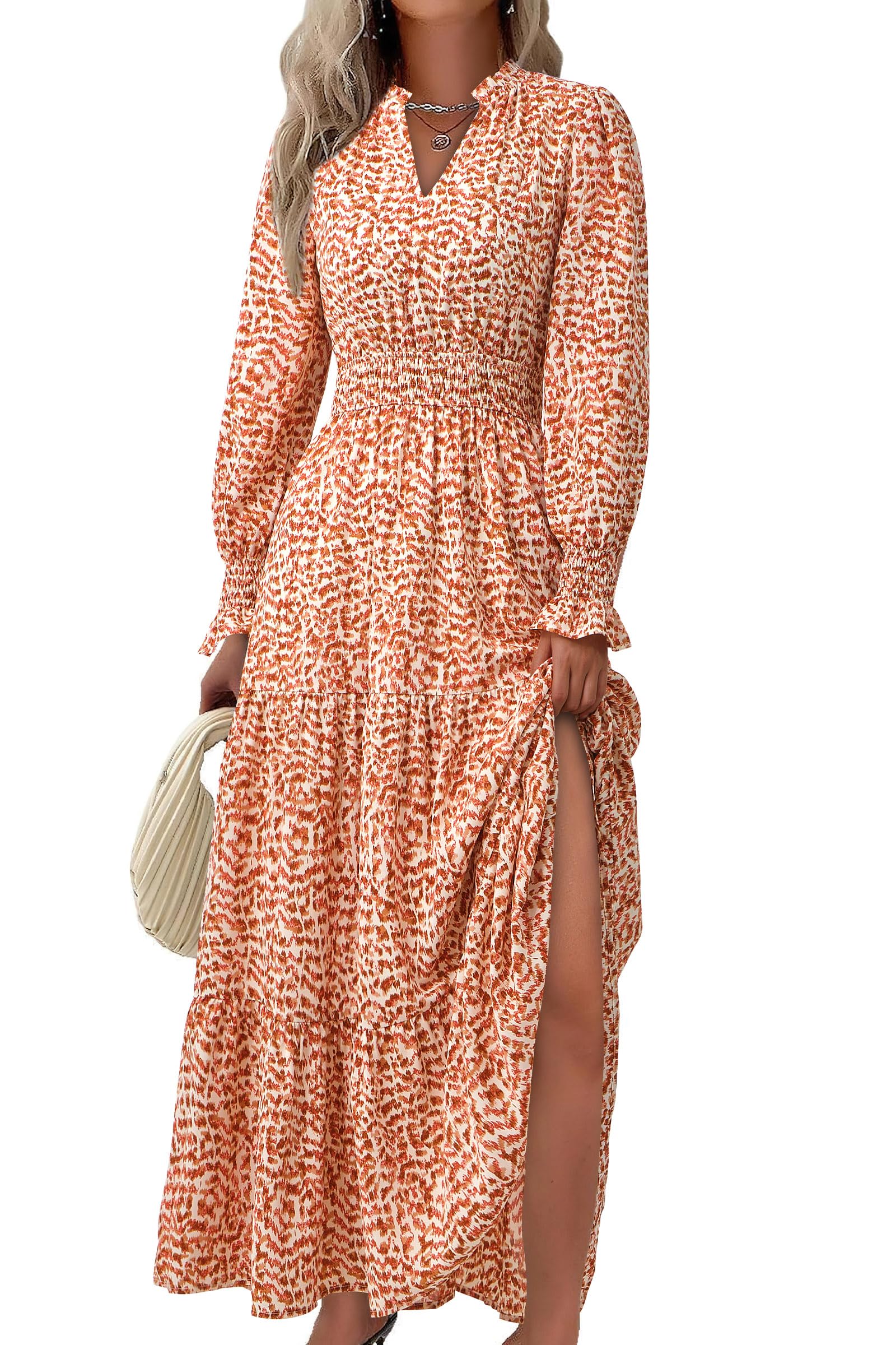 PRETTYGARDEN Women's Floral Maxi Dress 2025 - Long Sleeve V-Neck A-Line Boho Party Dress for Spring Summer | Beach Wedding, Vacation, Date Night Outfits