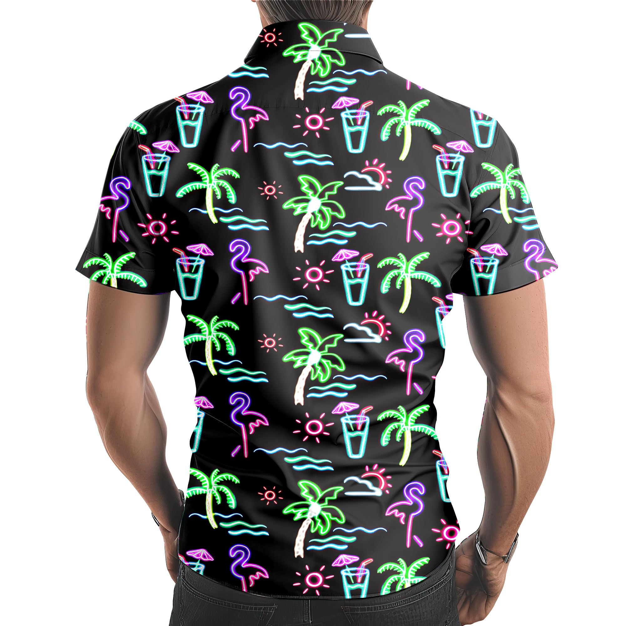 Men's Neon Button-Up Hawaiian Shirts - Vibrant Beachwear & Casual Summer Shirts for Tropical Vacations, Pool Parties & Outdoor Events