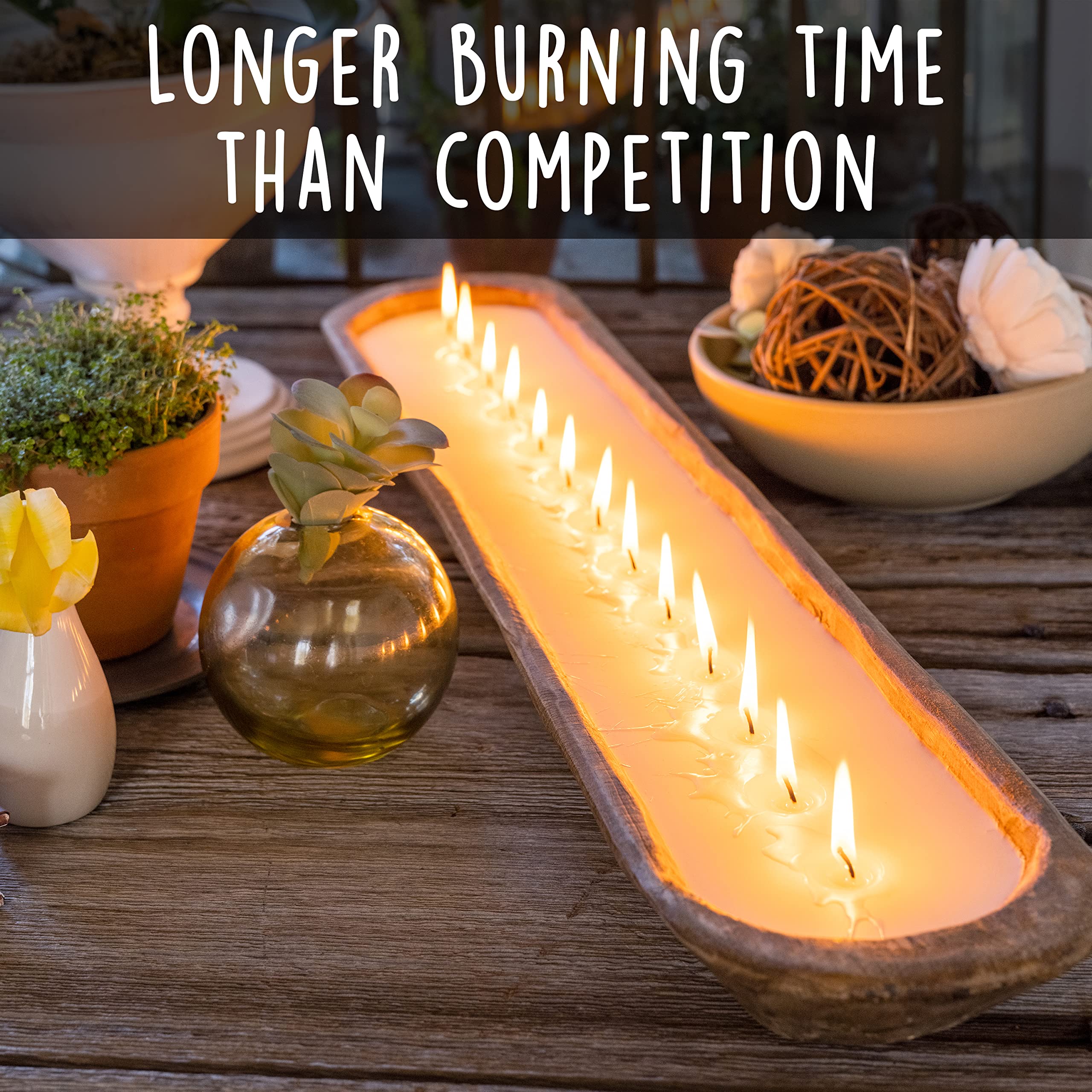30 Inch Wooden Dough Bowl Candles - Farmhouse Table Centerpiece, Unscented Soy Candle in Wooden Bowl for Rustic Home Decor | Perfect for Dining Table, Wedding Centerpieces & Cozy Living Room Ambiance