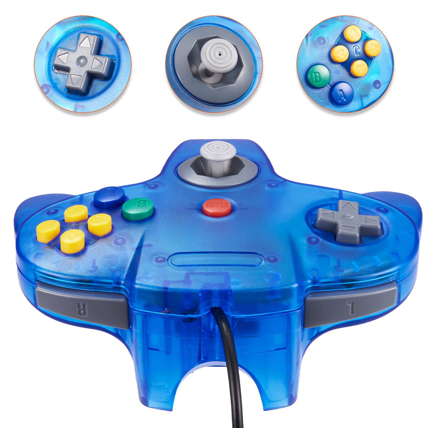 KIWITATA Classic N64 Controller - Wired Gamepad Joystick for Nintendo 64 System - Clear Blue Retro Gaming Controller - Perfect for N64 Console, Super Mario 64, Zelda & Multiplayer Gaming Sessions
