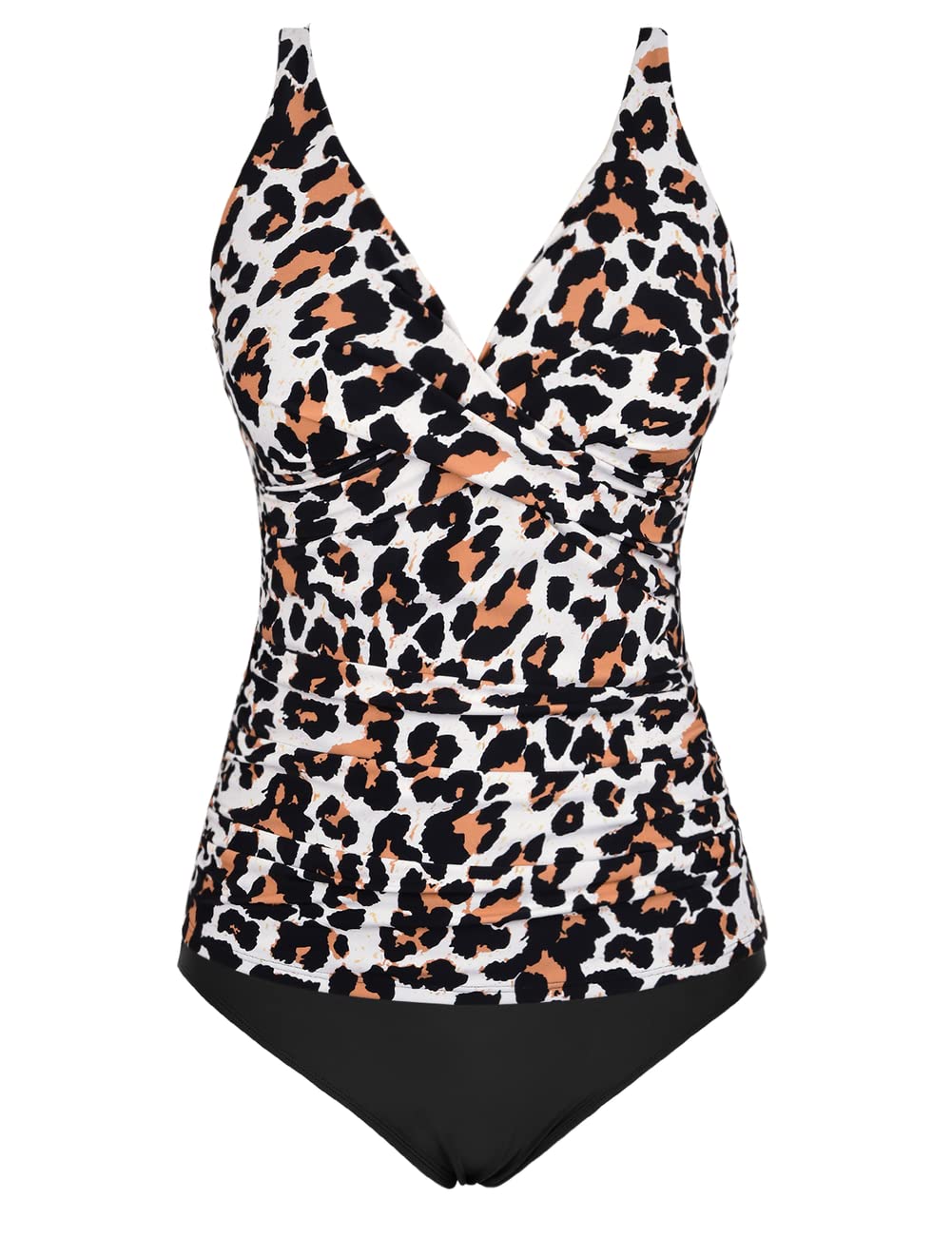 **Hilor Women's Tummy Control Tankini Swimsuits - Front Twist V-Neck Two-Piece Bathing Suit with Shirred Design for Beach & Pool**
