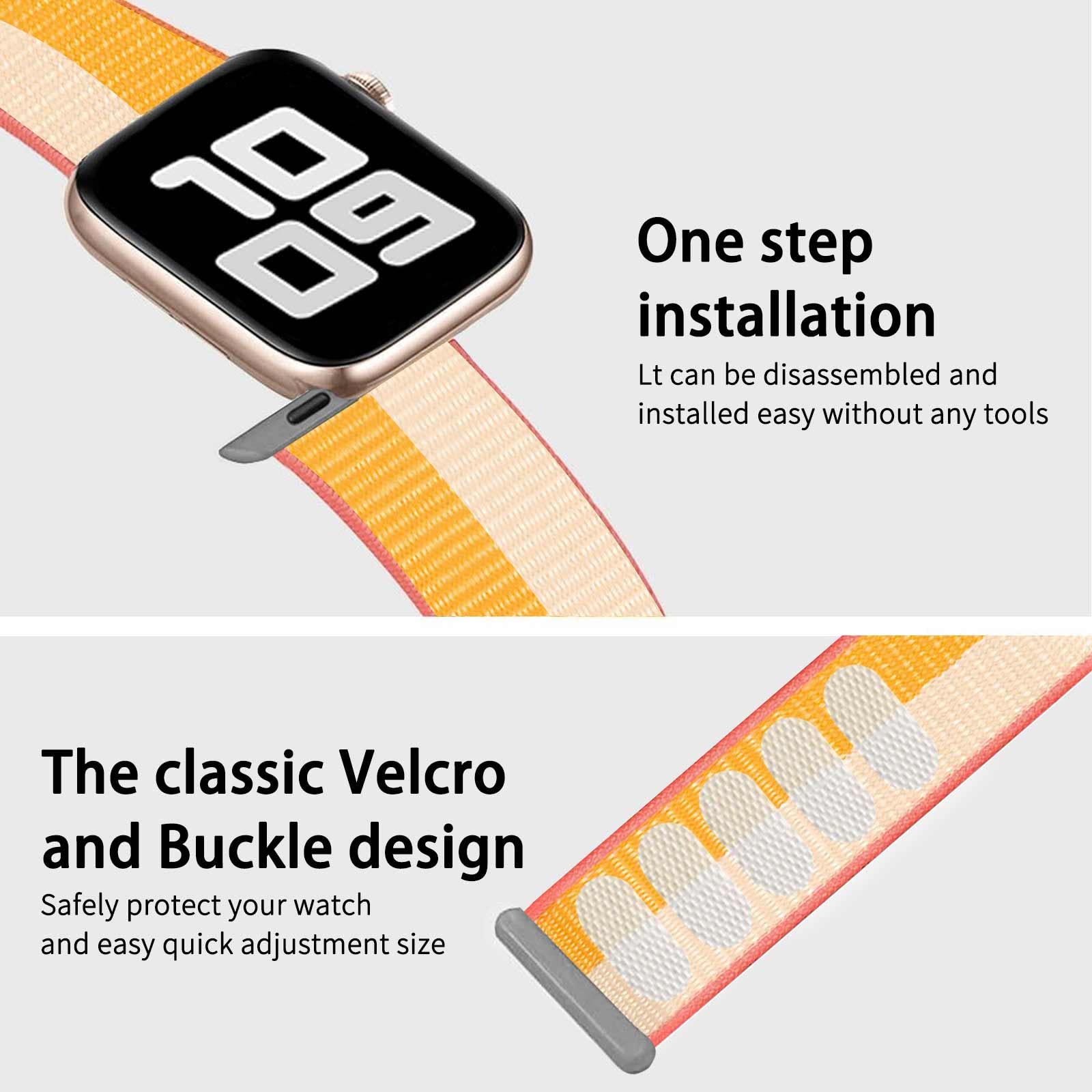 Premium Nylon Sport Loop Band Compatible with Apple Watch Series 1/2/3/4/5/6/7/8/SE - Soft Breathable Adjustable Strap for Workout, Running & Daily Wear