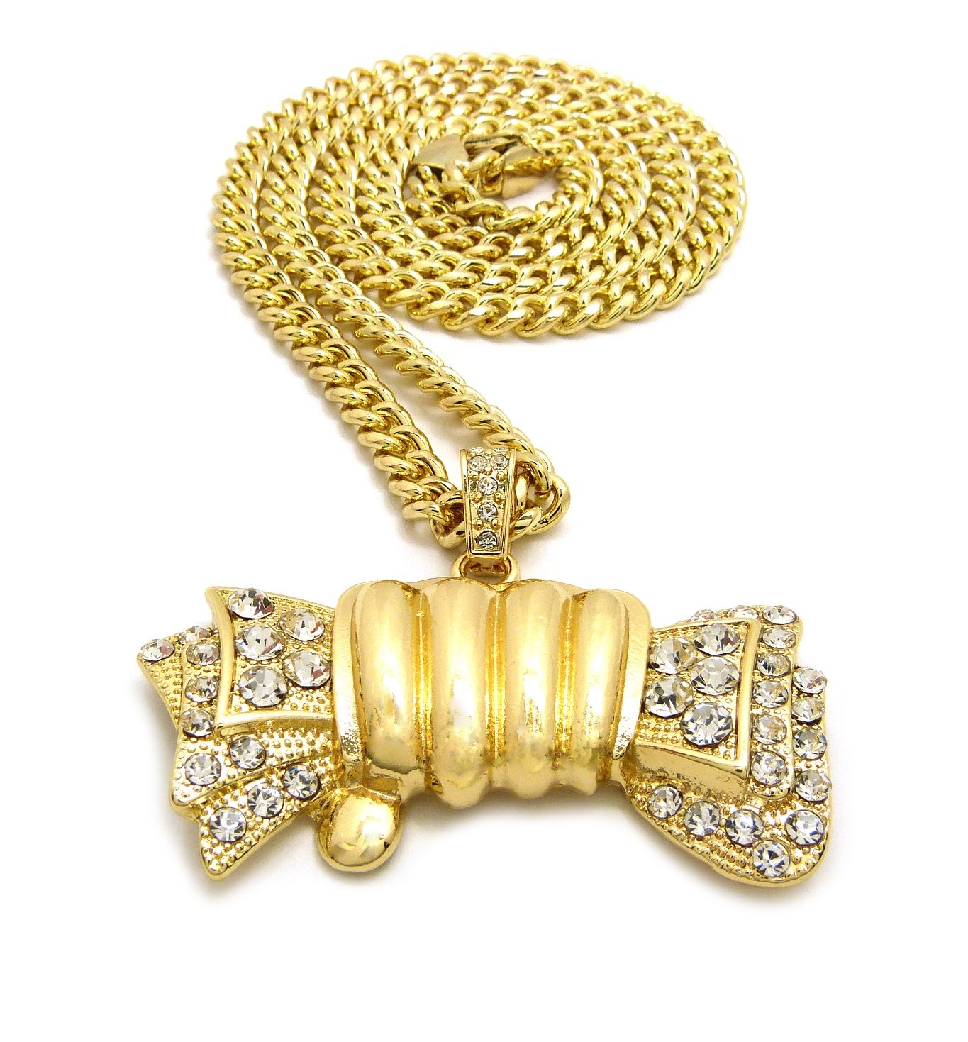 Hip Hop Rhinestone Money Pendant Necklace - 5mm Cuban or 3mm Rope Chain for Men's Streetwear