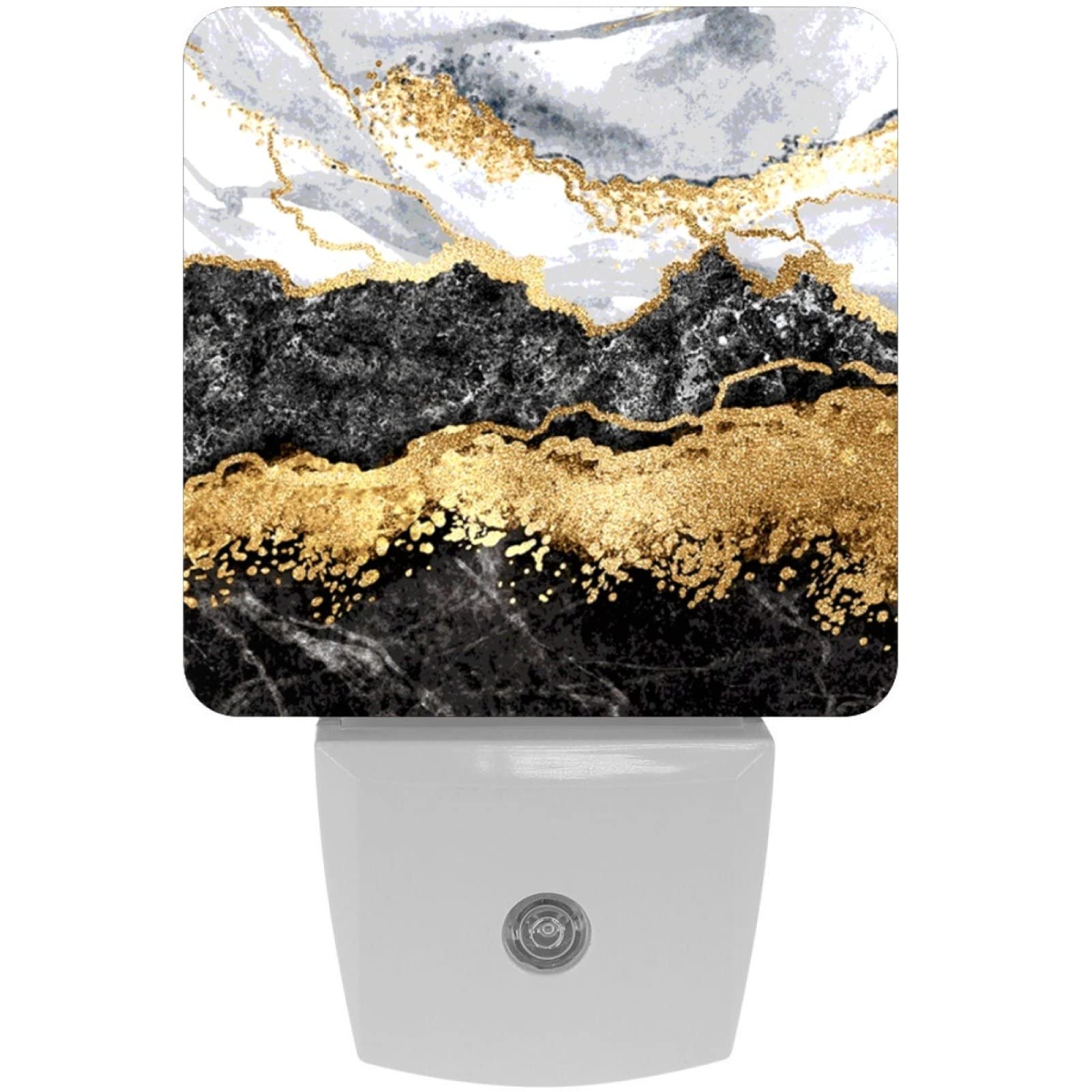 EVANLins 2 Pack Plug-in LED Night Light with Auto Dusk to Dawn Sensor - Black and Gold Marble Decorative Night Light for Bedroom, Bathroom, Hallway, Stairway | Perfect for Kids Room, Nursery & Home Safety Lighting