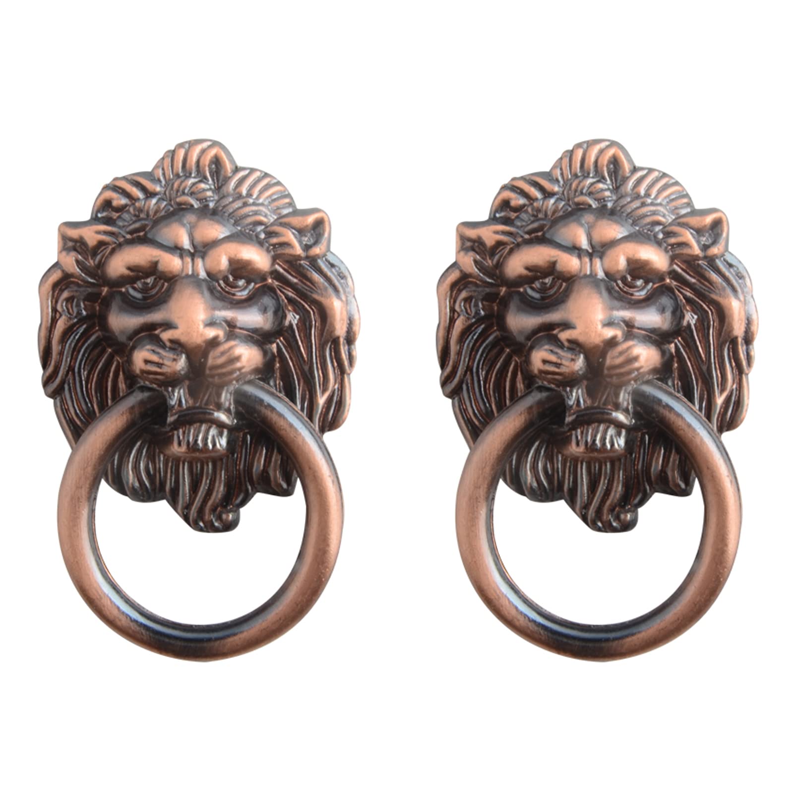 Antique Lion Head Knobs 2-Pack - Red Copper Drawer Pulls for Cabinets & Dressers