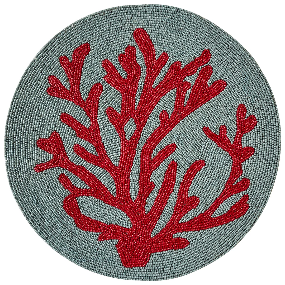 Decozen Round Beaded Placemats Set of 8 - 14 Inch Heat Resistant Charger Plates for Farmhouse Kitchen, Wedding & Valentine's Day Decor - Blue Teal Coral Home Decor | Perfect for Dinner Parties, Holiday Gatherings & Spring Table Settings