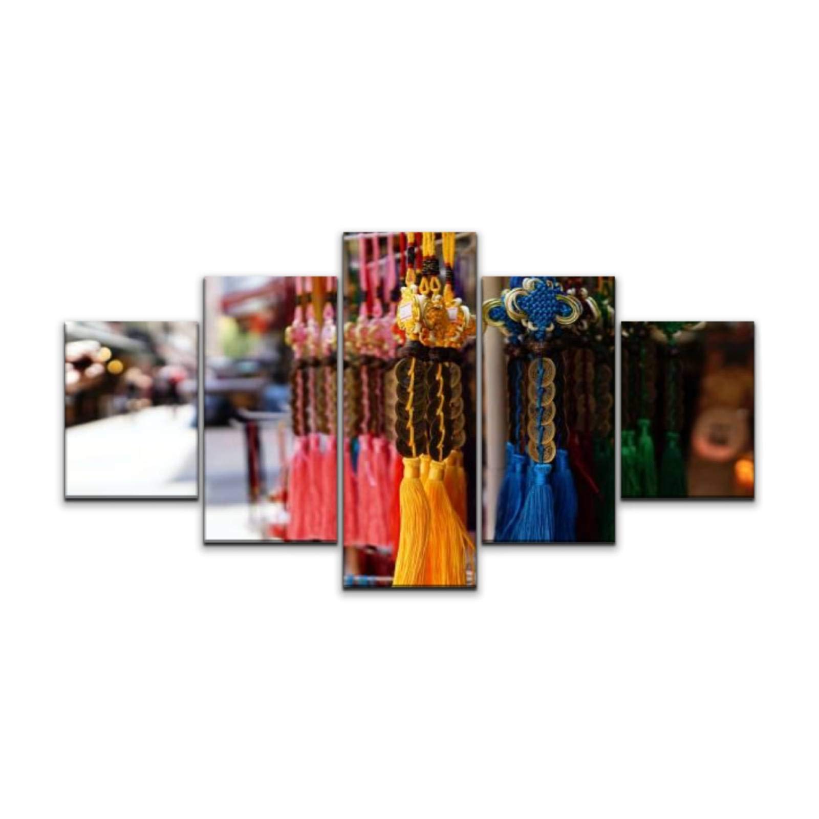 Antique Hong Kong Market Canvas Wall Art - Vintage Upper Lascar Row Night Scene Painting, 5-Panel Large Size Ready to Hang Home Decor for Living Room | Perfect for Bohemian & Asian-Inspired Interior Design