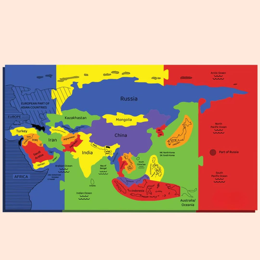 Educational EVA Foam Asia Map Puzzle for Kids Ages 4-8 with Fun Fact Cards - Interactive Geography Learning Toy for Boys & Girls - Perfect Gift for 4-8 Year Olds - Great for Classroom, Homeschool & Family Game Night