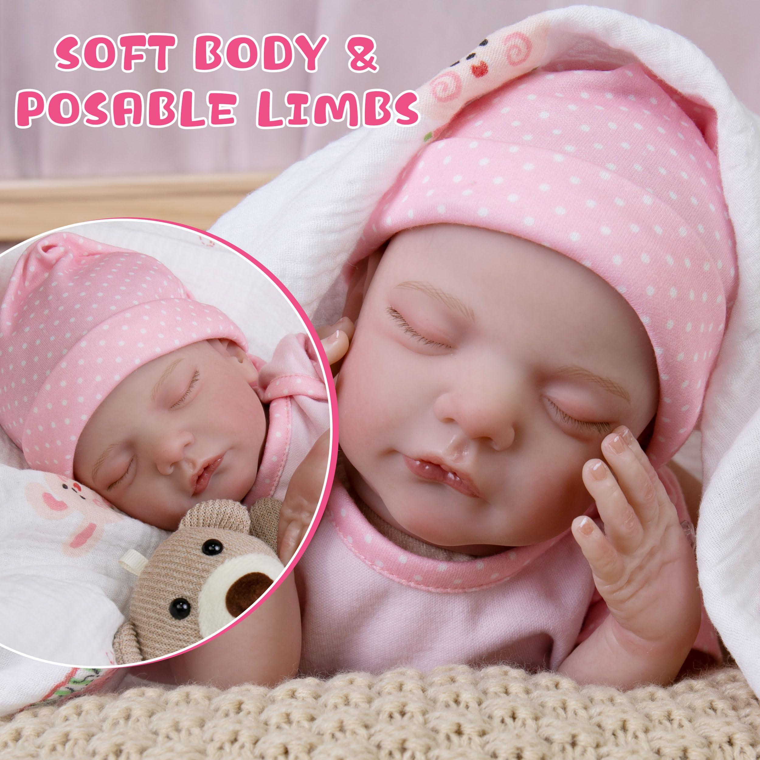 Milidool 18-Inch Realistic Reborn Baby Doll - Lifelike Sleeping Girl with Cute Smile & Accessories | Perfect Gift for Kids Age 3+ | Great for Role Play, Collecting & Therapy