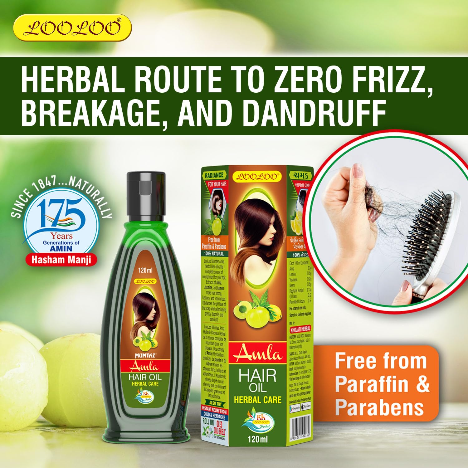 LooLoo Mumtaz Amla Hair Oil - 100% Natural Hair Growth Treatment with Amla, Jasmine & Lemon Extract - 3 Pack (120ml Each) for Dry, Damaged Hair & Scalp Care - Perfect for Daily Nourishment & Styling