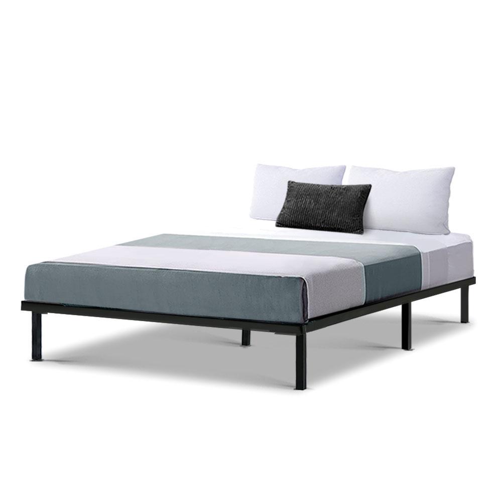 Premium Double Package Ted Metal Bed Frame with Black & Gray Bonnell Spring Mattress - Medium Firm Support for Ultimate Comfort | Ideal for Master Bedrooms, Guest Rooms & Dormitories