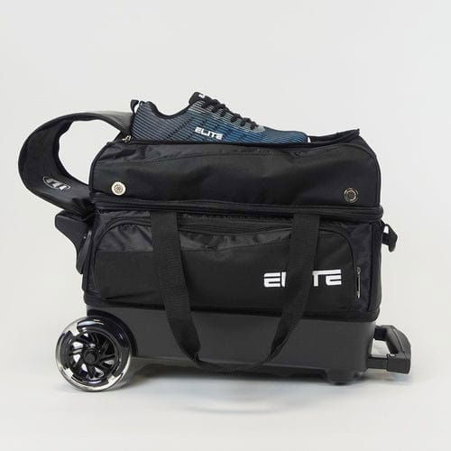 ELITE Deluxe Double Roller Bowling Bag - Heavy Duty Black Bowling Ball Carrier with Wheels for Professional & League Bowlers | Perfect for Tournaments & Practice Sessions