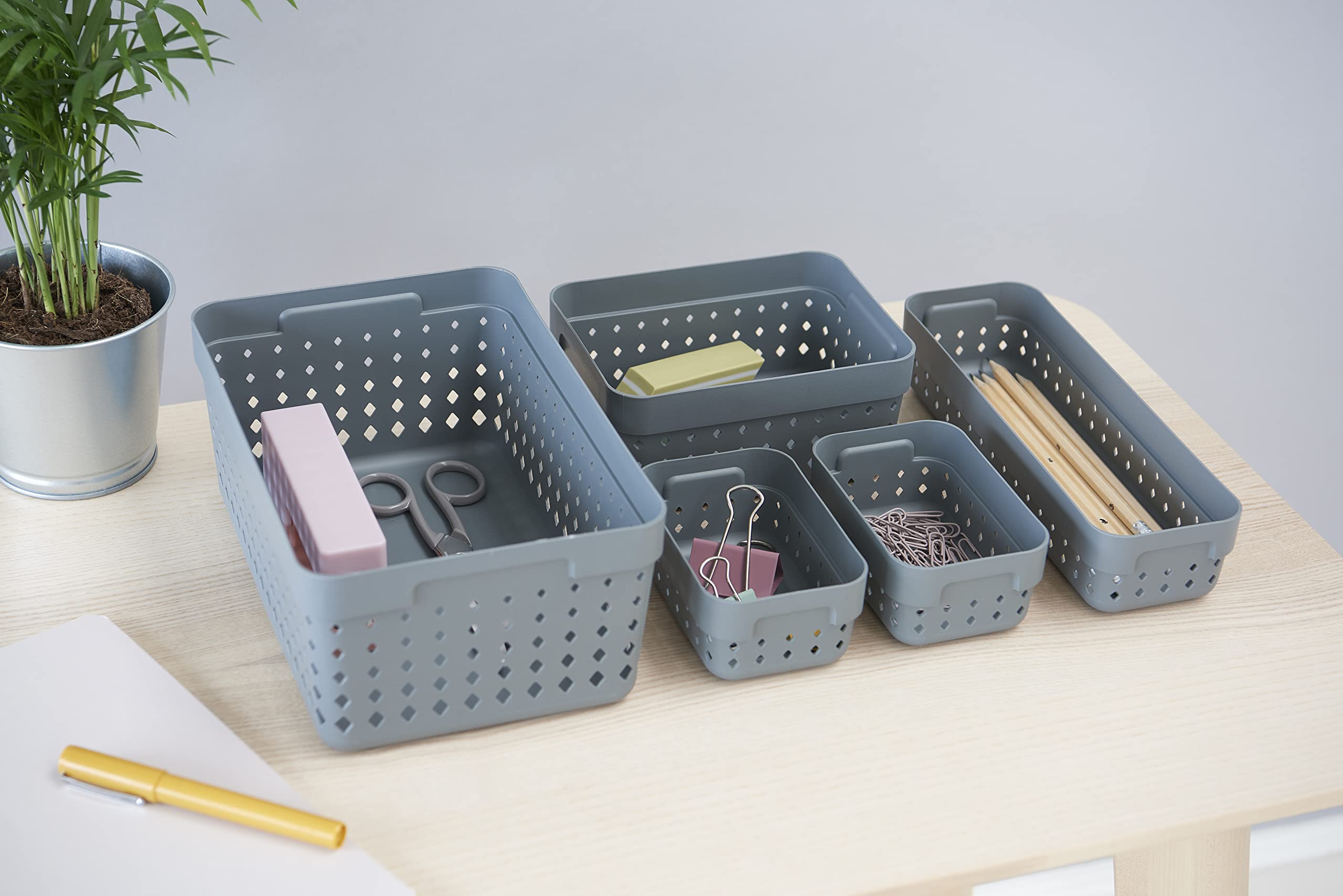 Room Copenhagen Seoul Organizer 5 Pack - Ventilated Nesting Storage Baskets - Stylish Desk & Drawer Organizers - X-Large Brandied Melon - Perfect for Home Office, Bedroom & Closet Organization