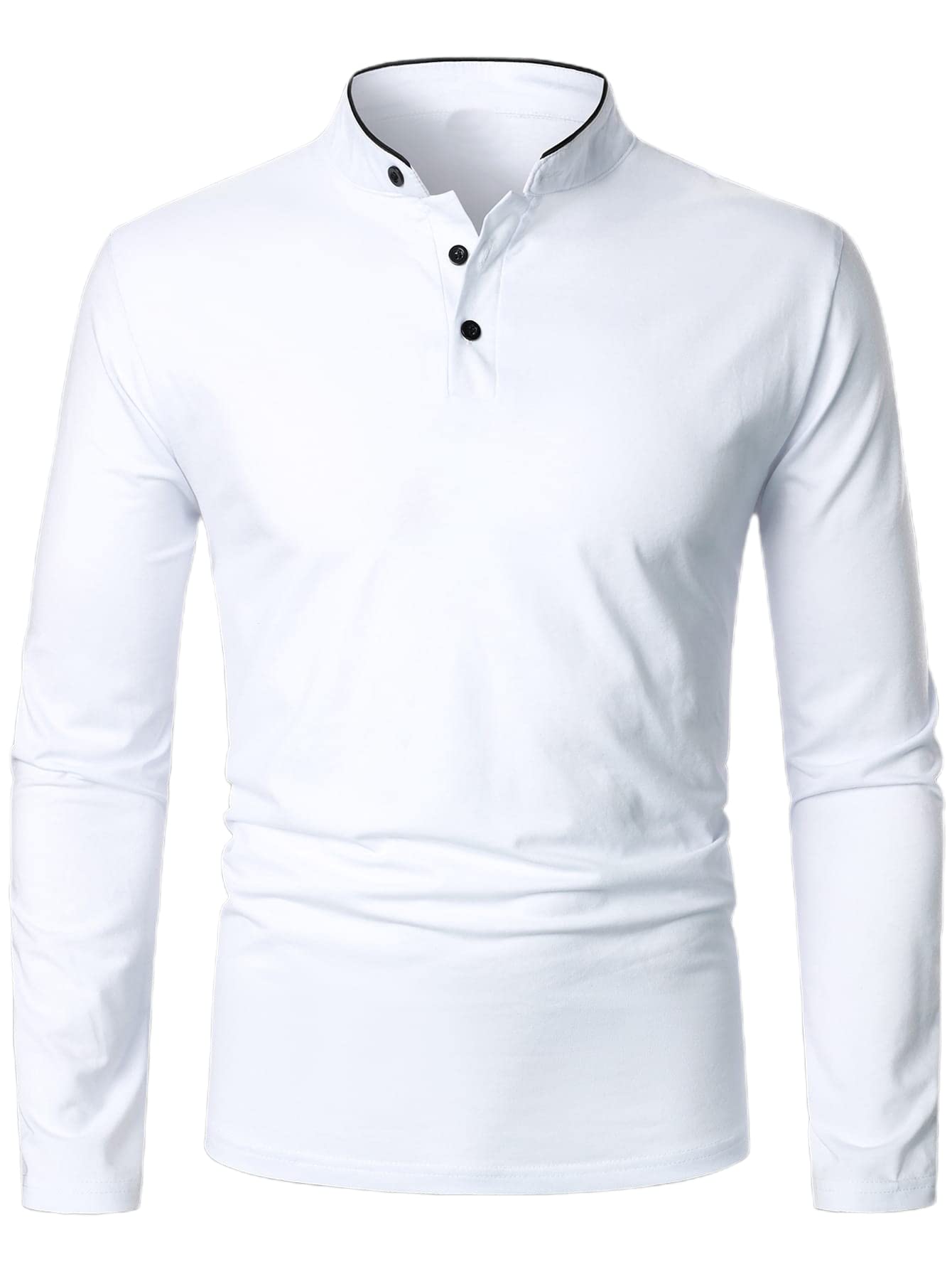 Floerns Men's Long Sleeve Polo Shirt - Solid Color Collar Casual Work T-Shirt for Business, Office & Outdoor Activities