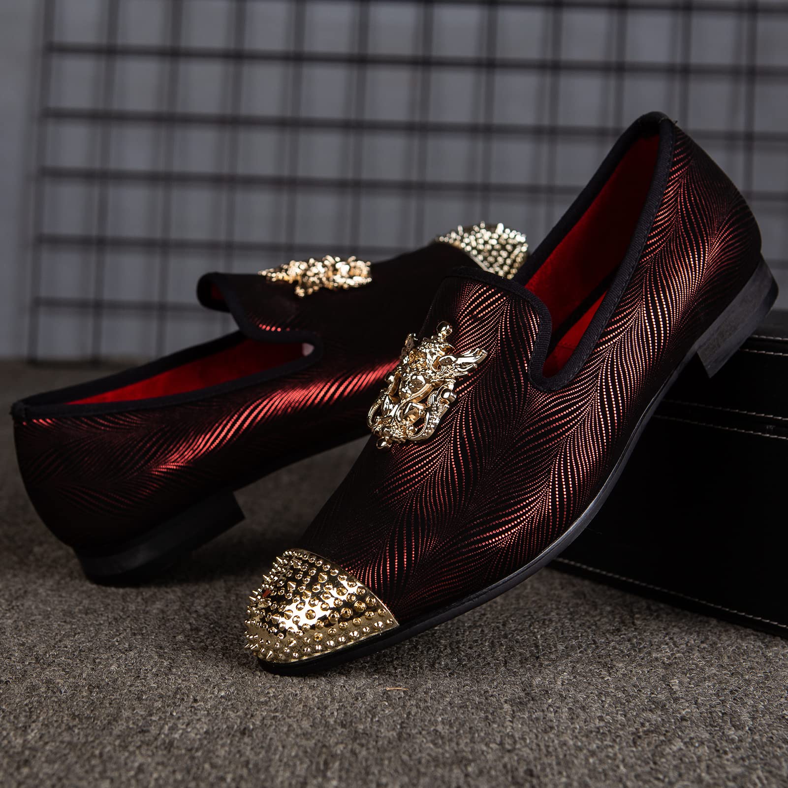 Luxury Men's Velvet Loafers with Metal Embellishments - Formal Dress Shoes for Weddings, Parties & Business Events - Comfortable Slip-On Loafers for Elegant Occasions