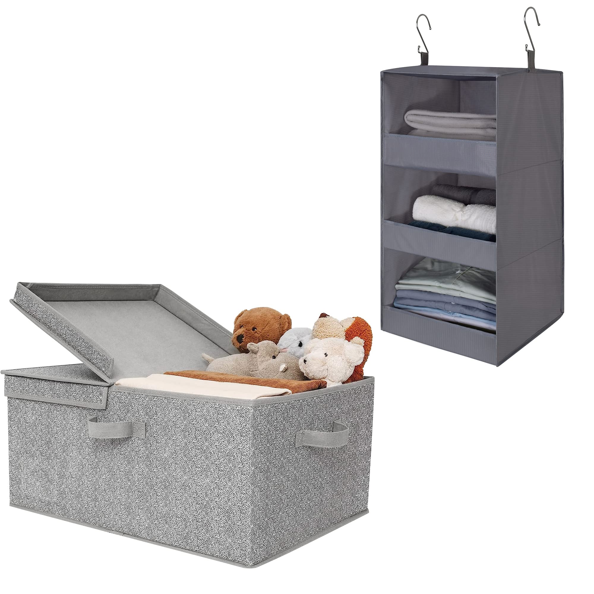 GRANNY SAYS Extra Large Rectangle Storage Bins & Hanging Closet Organizer Set - 1-Pack Each - Space Saving Home Organization for Bedroom, Closet, and Office Storage Solutions