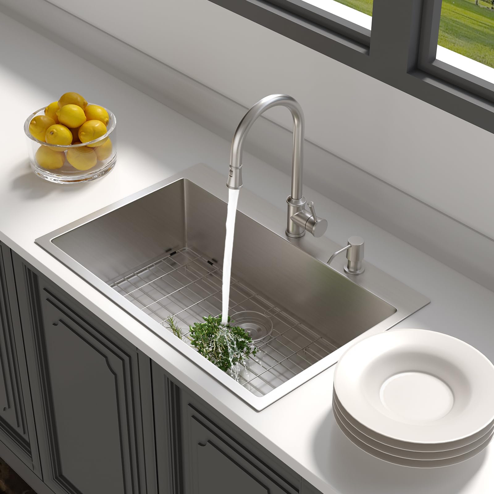 Lordear 30 Inch Drop In Kitchen Sink - 16 Gauge Stainless Steel Single Bowl Topmount with Rounded Corners - Perfect for Modern Kitchens, Restaurant Prep & Home Renovation