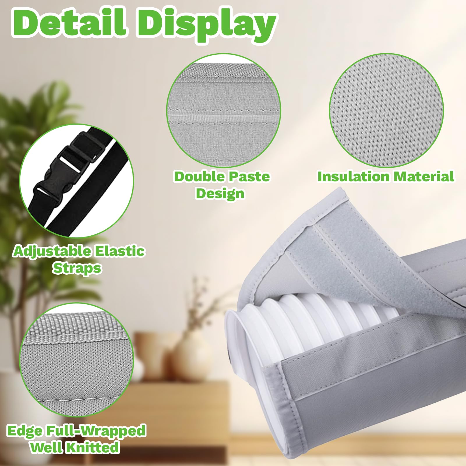 Portable AC Hose Cover - Insulated Dustproof Air Conditioner Exhaust Hose Wrap with 3 Adjustable Buckle Straps for 5