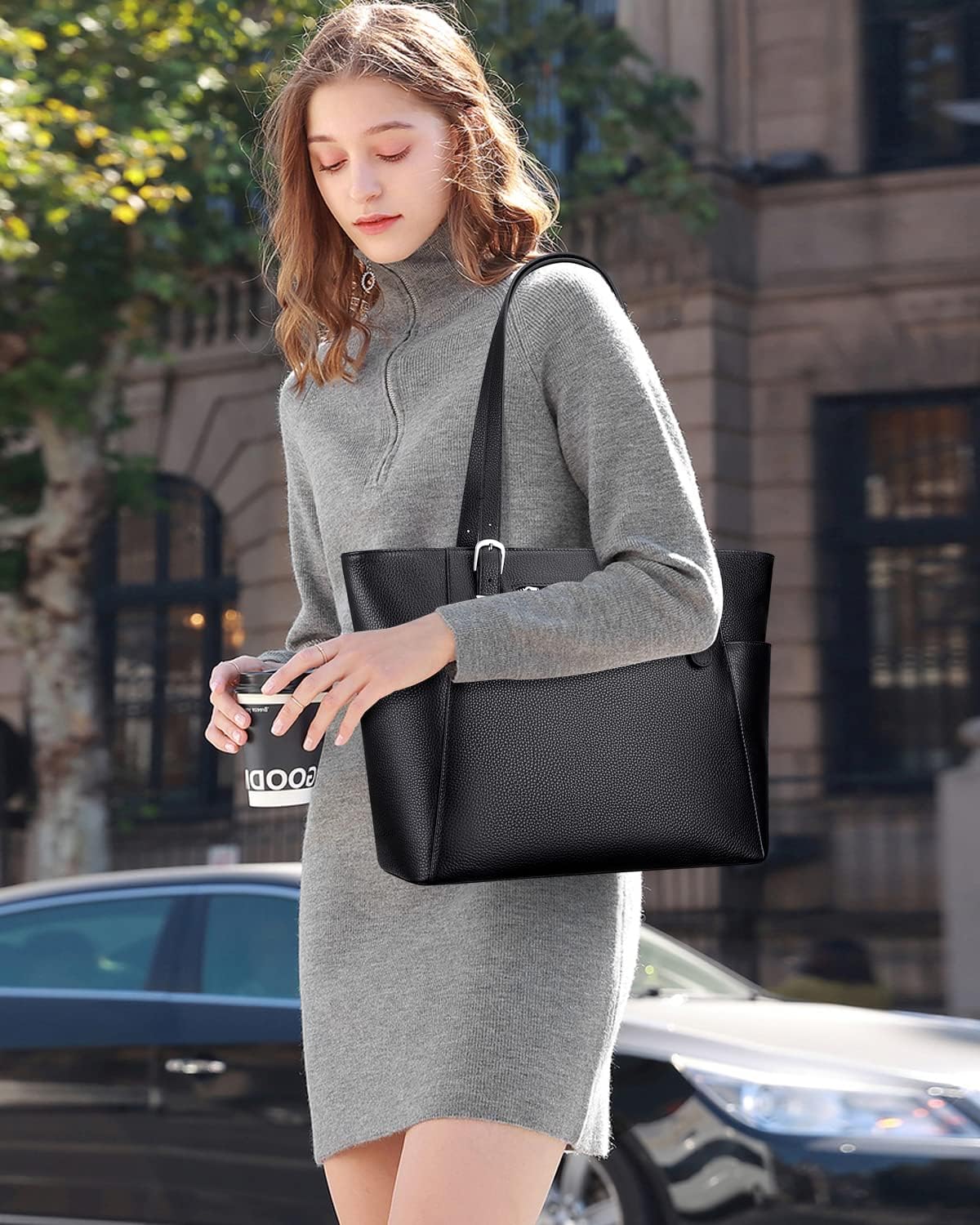 Genuine Leather Tote Shoulder Bag for Women - Multi-Pocket Design, Stylish & Durable Handbag - Perfect for Work, Travel & Everyday Use