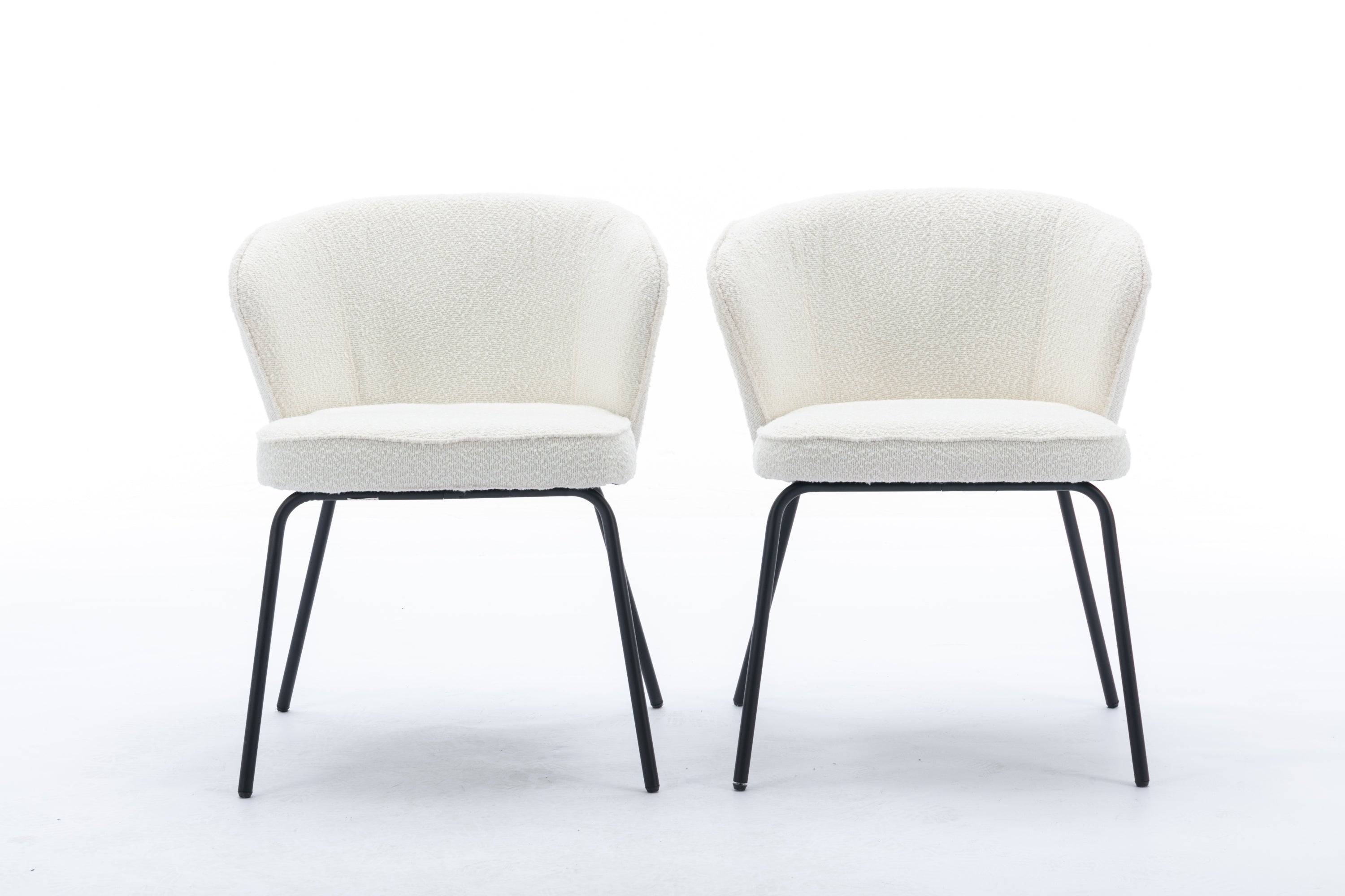Set of 2 Modern Boucle Fabric Dining Chairs with Black Metal Legs in Ivory - Comfortable Upholstered Side Chairs for Kitchen, Dining Room, and Office Use