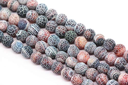 Black Red Fire Agate Cracked Matte Round 6mm 15.5'' Strand - Healing Crystal Beads for Jewelry Making, Meditation & Energy Work