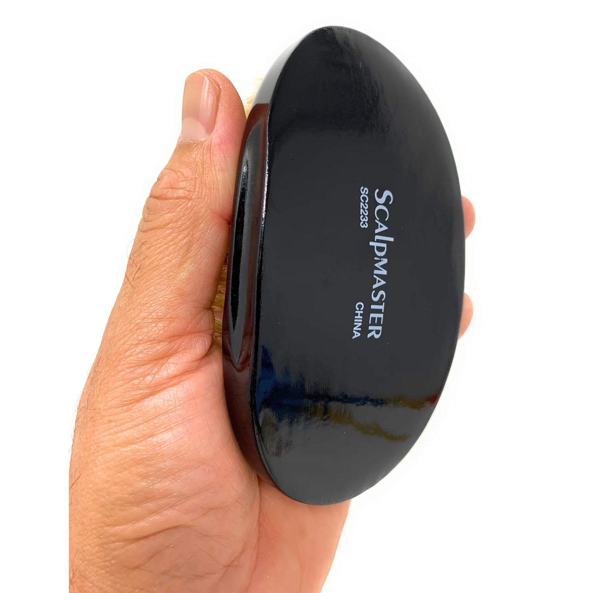 Scalpmaster Curved Oval Palm Boar Bristle Brush - Black (1 Pack) for Smooth Hair Styling & Scalp Massage - Perfect for Home & Salon Use