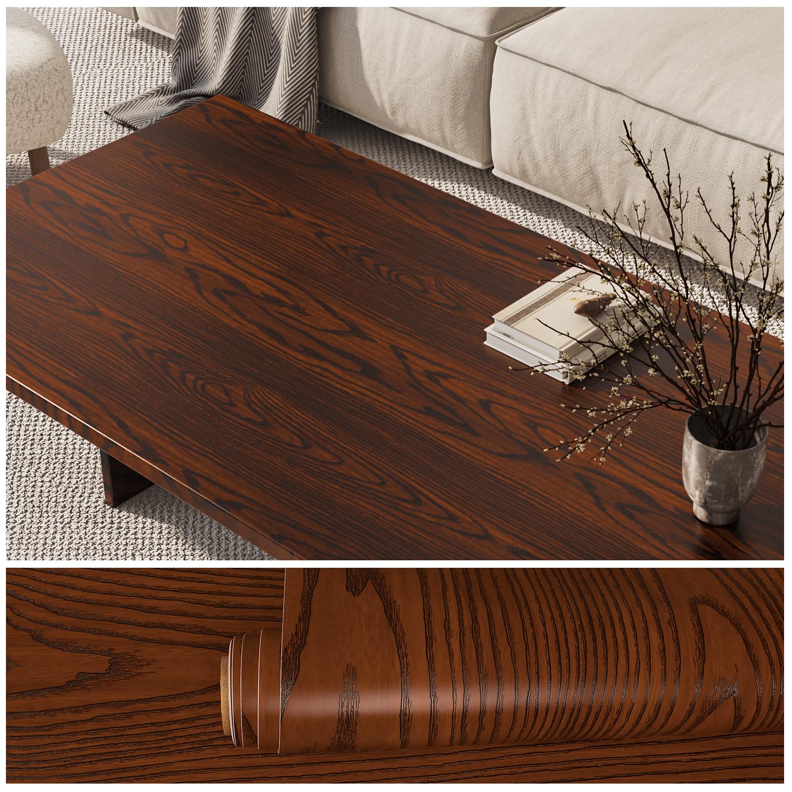 VEELIKE Mahogany Brown Wood Wallpaper Peel and Stick - Self Adhesive Waterproof Wood Grain Contact Paper for Cabinets, Countertops, Tables, Kitchen Shelves & Furniture - 118