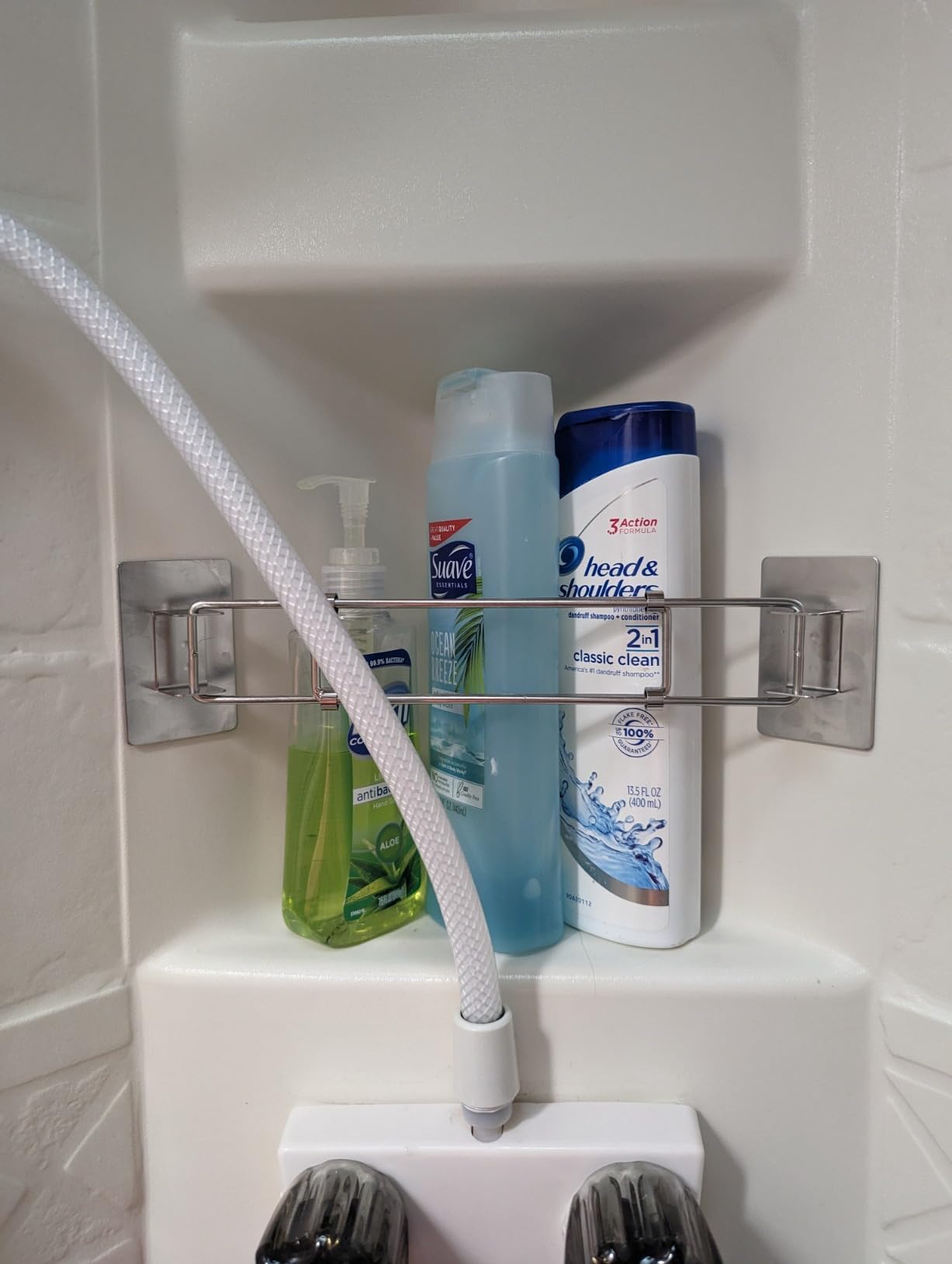 2-Pack Adjustable 180° Stainless Steel RV Shower Corner Storage Bar - Space-Saving Bathroom Organizer for Campers & RVs - Perfect for Holding Toiletries, Shampoo & Soap in Tight Spaces