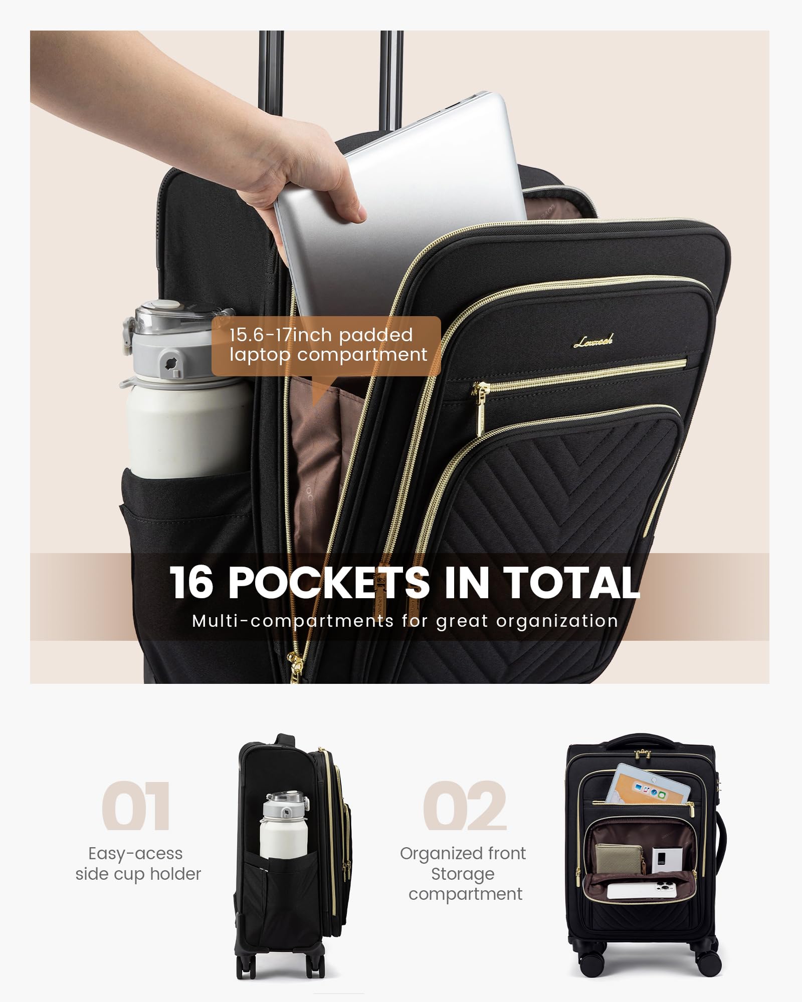 LOVEVOOK 20 Inch Carry On Luggage 22x14x9 Airline Approved - Lightweight Softside Rolling Suitcase with Wheels & TSA Lock for Women & Men - Perfect for Business Travel, Weekend Getaways & Airplane Cabins