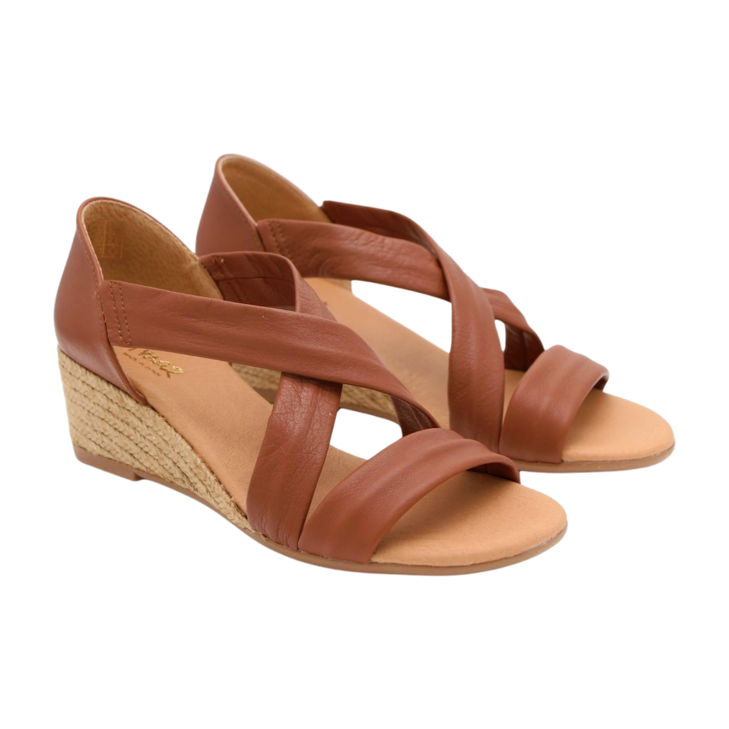 PINAZ Tan Leather Criss Cross Wedge Sandals for Women - Comfortable Summer Casual Shoes - Perfect for Beach, Vacation & Everyday Wear