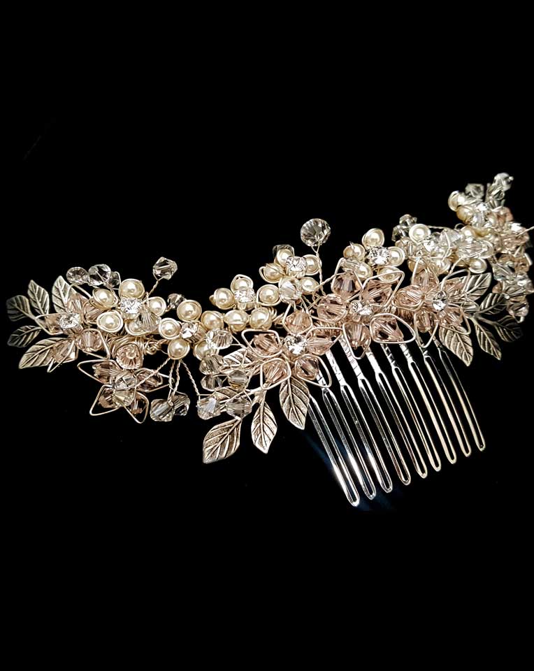Elegant Floral and Leaf Bridal Headpiece with Back Comb - Jessica by Kezani | Perfect for Weddings, Prom, and Special Occasions