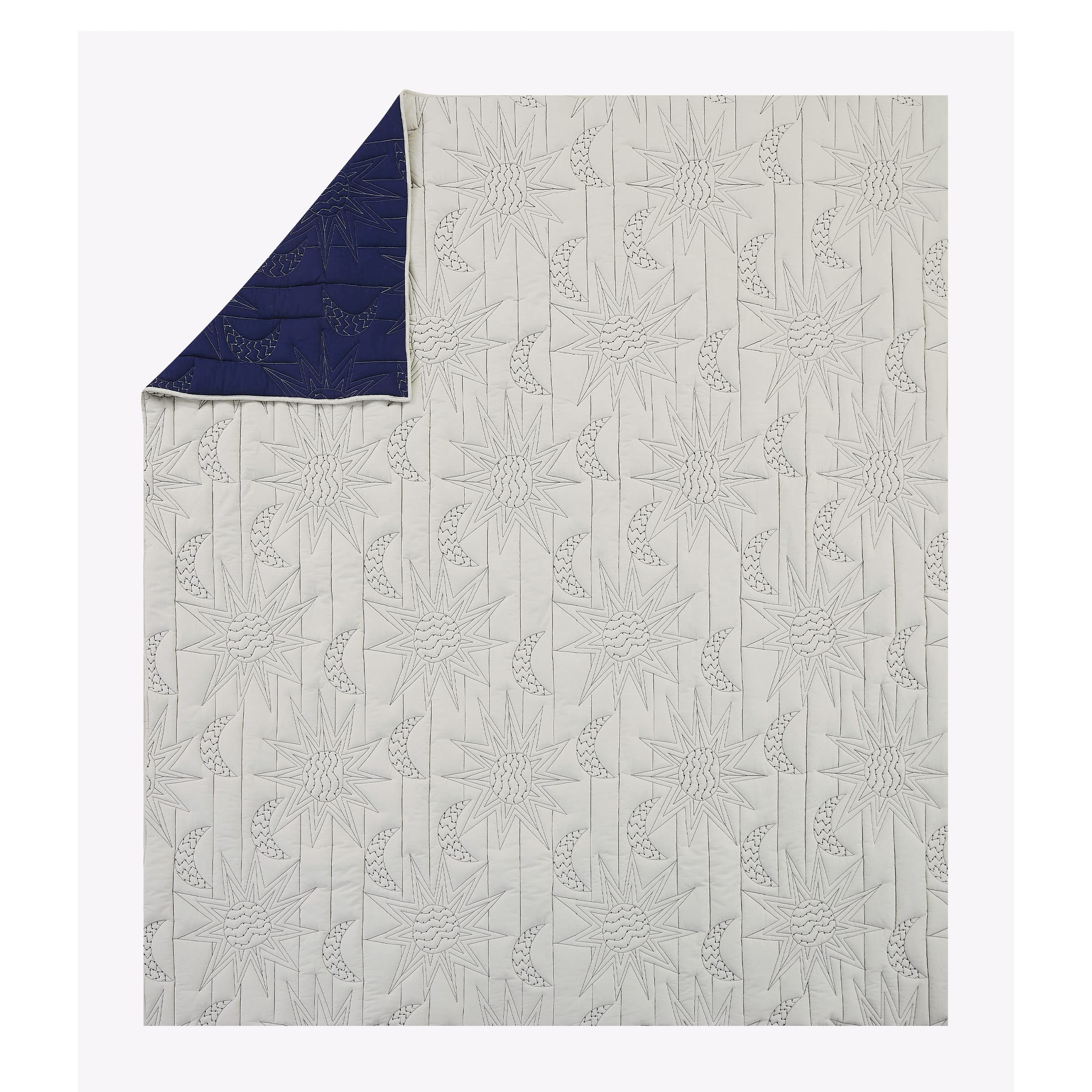 Justina Blakeney Makers Collective Sun & Moon King Size Quilt Set - Natural & Blue Boho Chic Bedding for Bohemian & Eclectic Home Decor | Perfect for Master Bedrooms, Guest Rooms & Cozy Retreats